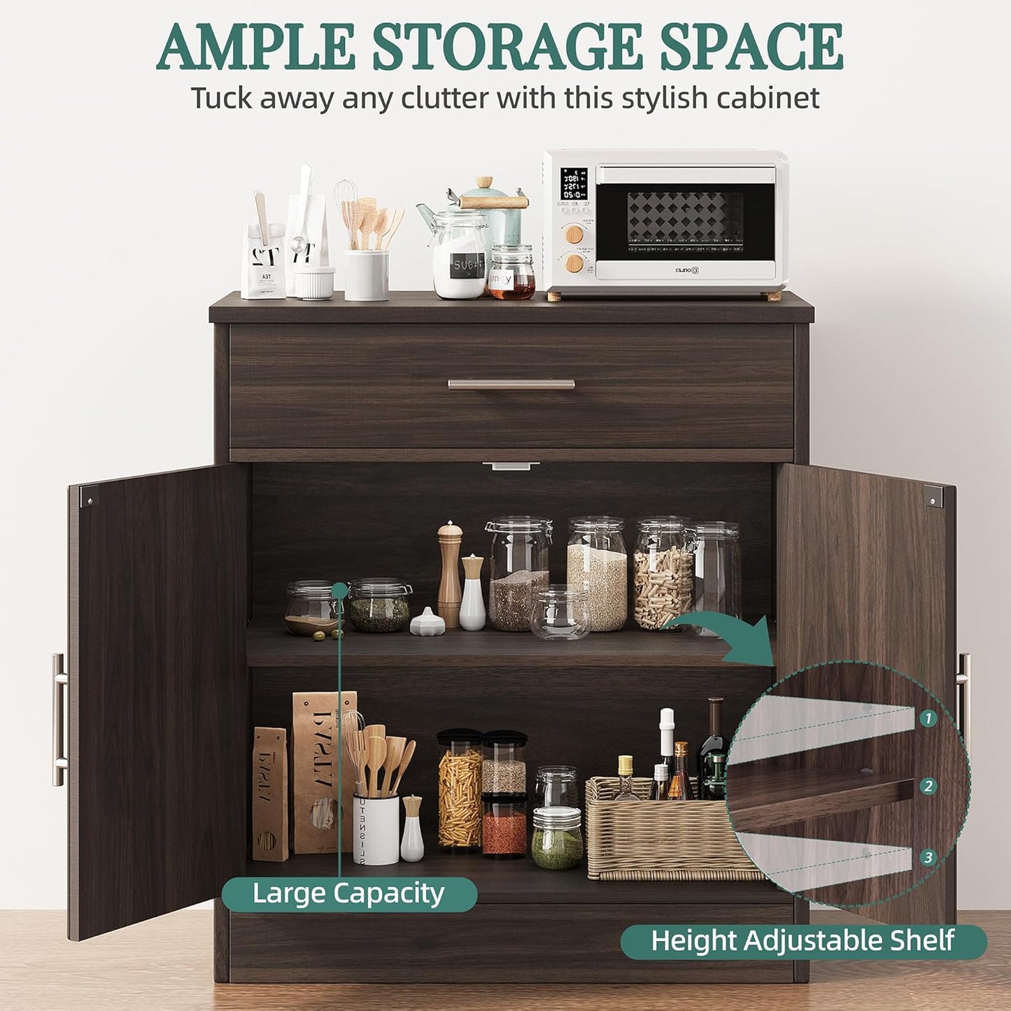 Shintenchi Farmhouse Storage Cabinets with Doors and Shelves,Kitchen Barn Door Storage Cabinet with Drawers,Coffee Bar Cabinet Buffest Sideboard for Dining Living Room,Bathroom,Entryway,Dark Brown