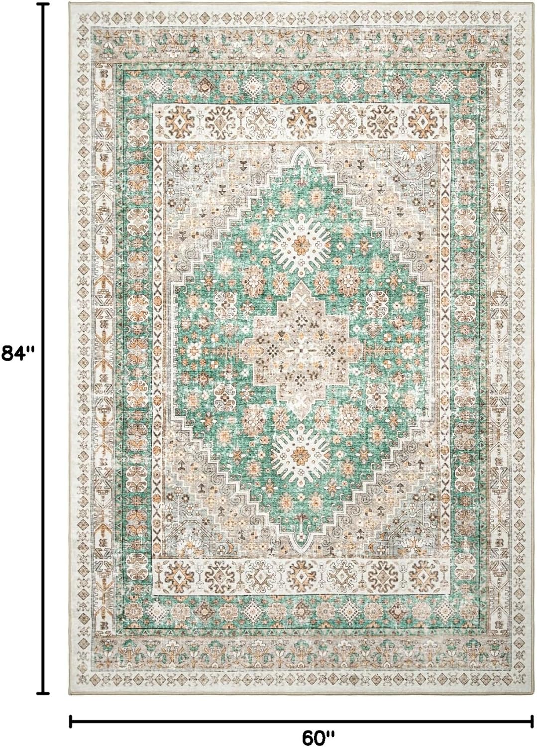 zesthome 5x7 Area Rugs - Ultra-Thin Washble Rug, Stain Resistant Anti Slip Backing Rugs for Living Room,Bedroom, Vintage Home Decor Area Rug (Green/Brown,5'x7')