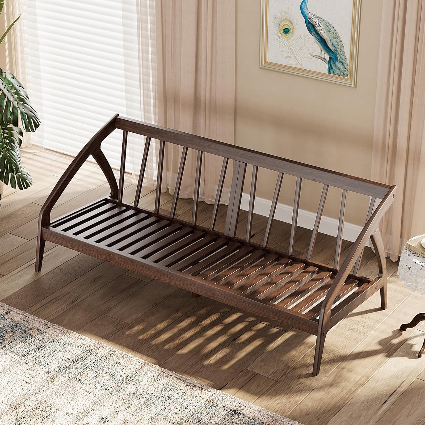 73.4" Solid Wood Upholstered Sofa, Comfortable Seat Cushion, White Waxwood Full Solid Wood Frame, Removable Cover, Suitable for Bedroom and Living Room, Easy to Assemble, Office Sofa