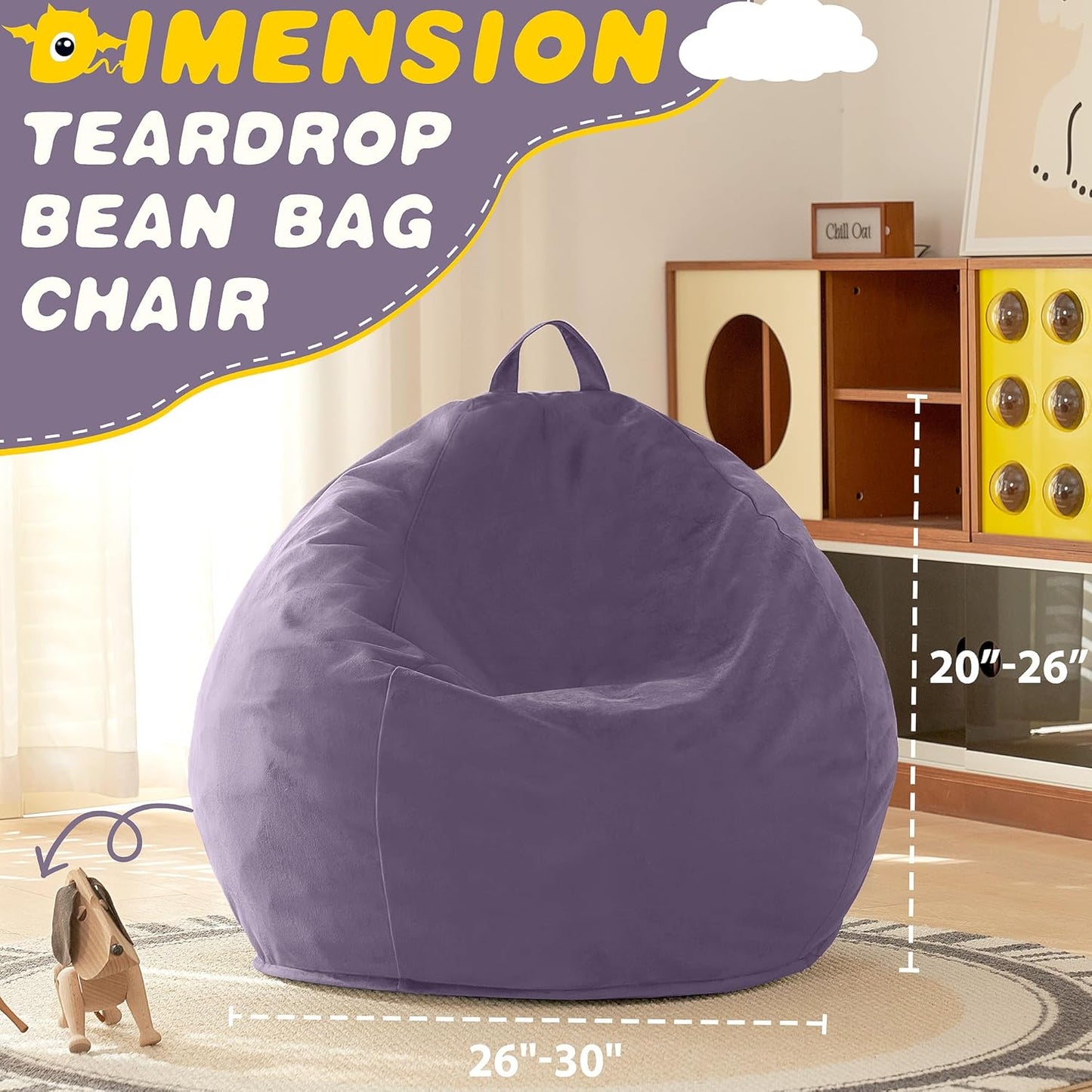 HABUTWAY 2FT Bean Bag Chair, 2' Beanbags Small Bean Bag Chairs with Filling, Teardrop Bean Bag Chair Luxurious Velvet Ultra Soft Fur with Removable Cover (Purple)