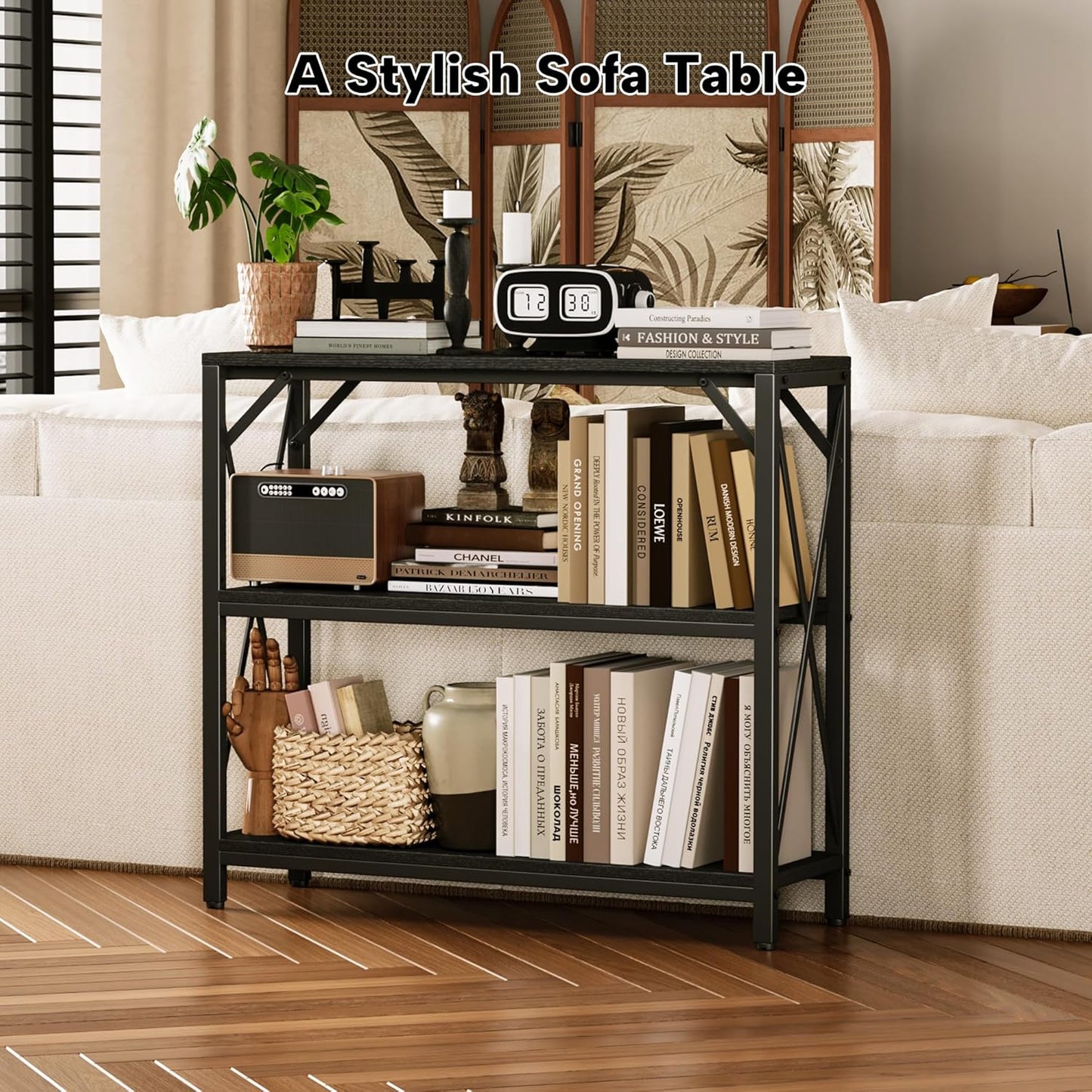 Homeiju Console Table 31.5" Width, 3-Tier Entryway Table with Storage, Industrial Sofa Table with Open Shelves, Foyer Tables for Entryway, Hallway, Kitchen, Living Room and Bedroom, Black