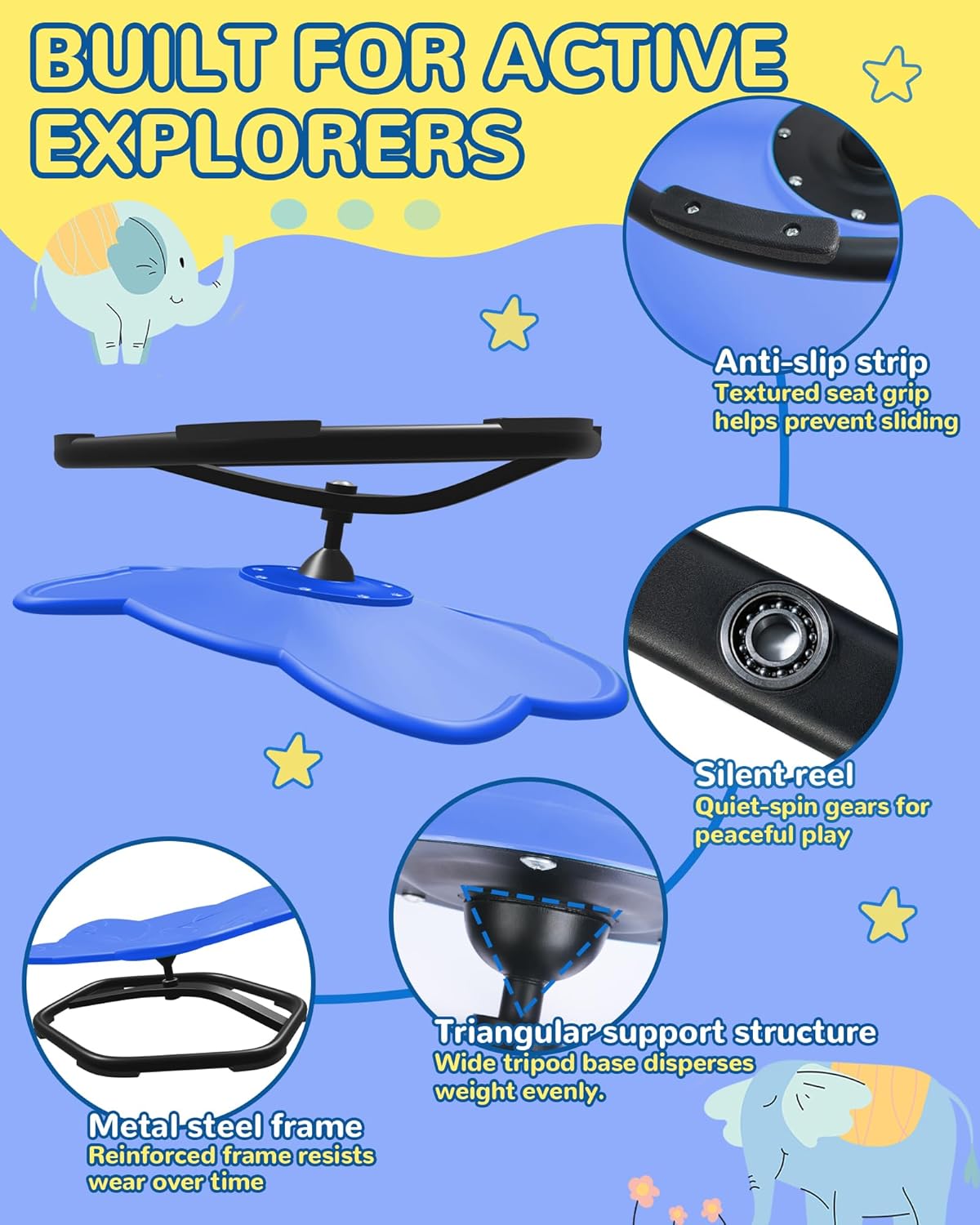 Spinning Chair for Autistic Kids, 21" L × 16" W Sensory Toys for Kids with Autism, Sit and Spin, Toddlers & ADHD Children, Sensory Products Swivel Chair, Navy Blue