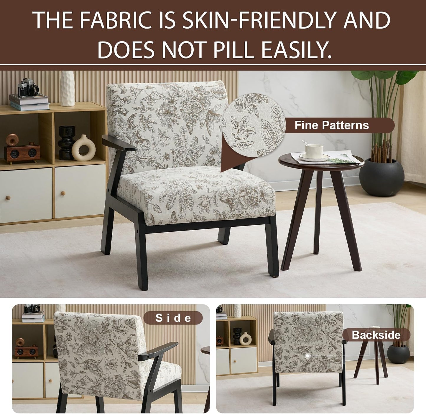 GDFStudio Aogex Accent Chair, Upholstered Club Chair, Printed Design Armchair, Wooden Frame Single Sofa, Back Support Seating, Comfort Reading Lounge, Reading Single Sofa for Living Room, Beige+Gray