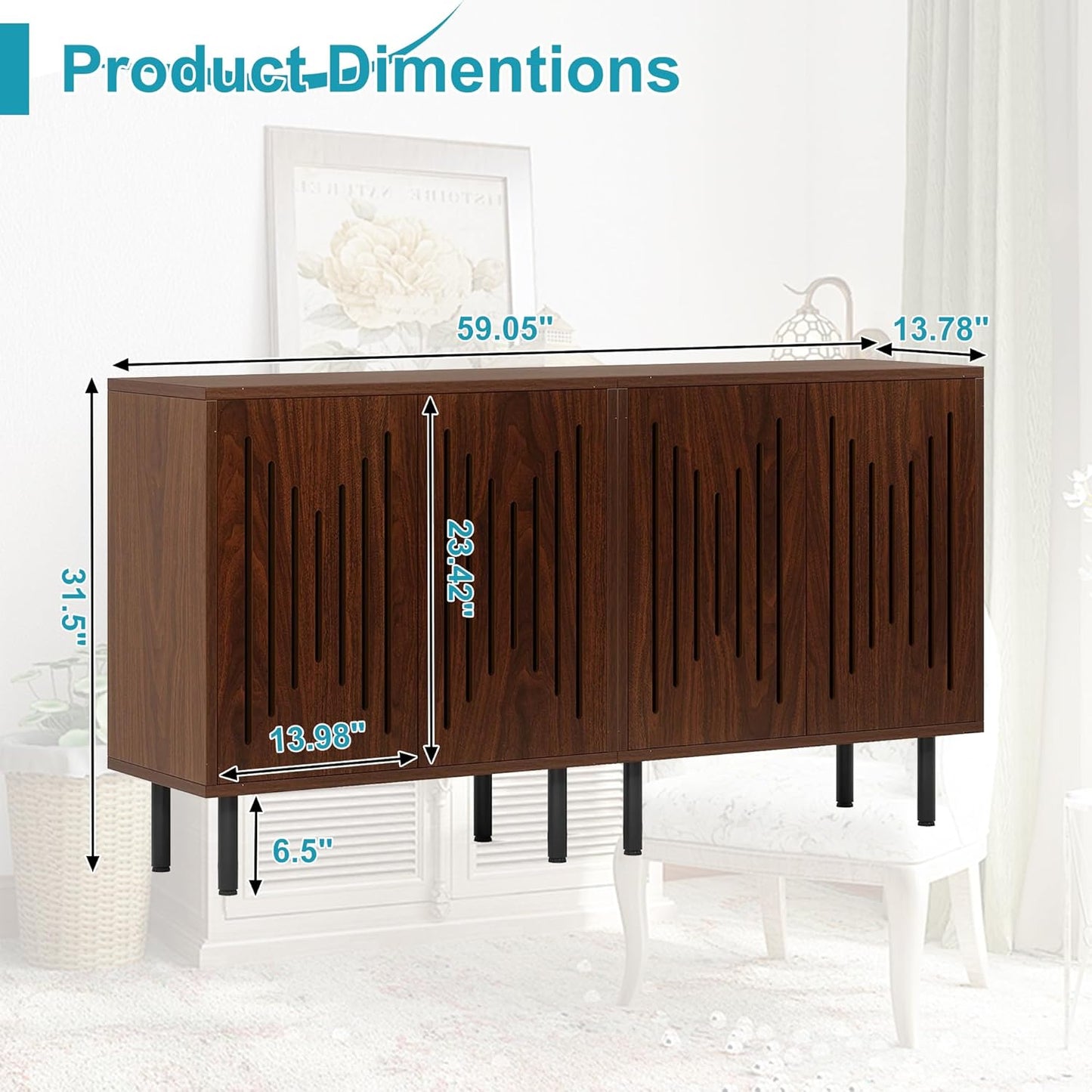 59" Sideboard Buffet Cabinet with Storage, Kitchen Buffet Storage Cabinet Set of 2, Modern Sideboard with Doors & Adjustable Shelves for Living Room, Kitchen, Hallway, Dark Walnut