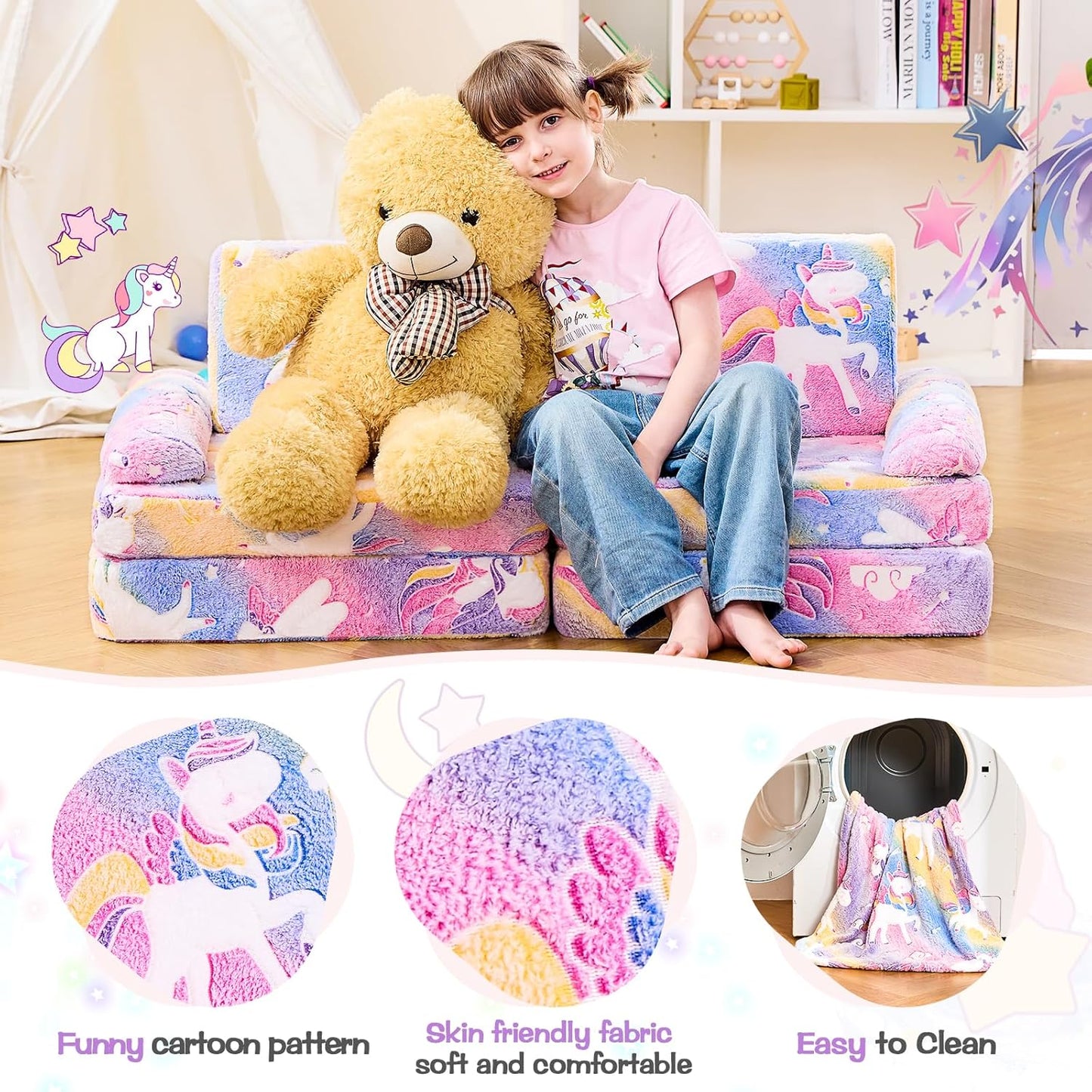 IFNOW Modular Kids Play Couch,Toddler Couch Kids Sofa,Child Sectional Sofa,Bedroom and Playroom Furniture for Toddlers,Convertible Foam and Floor Cushion for Boys and Girls,Glow in The Dark,Unicorn