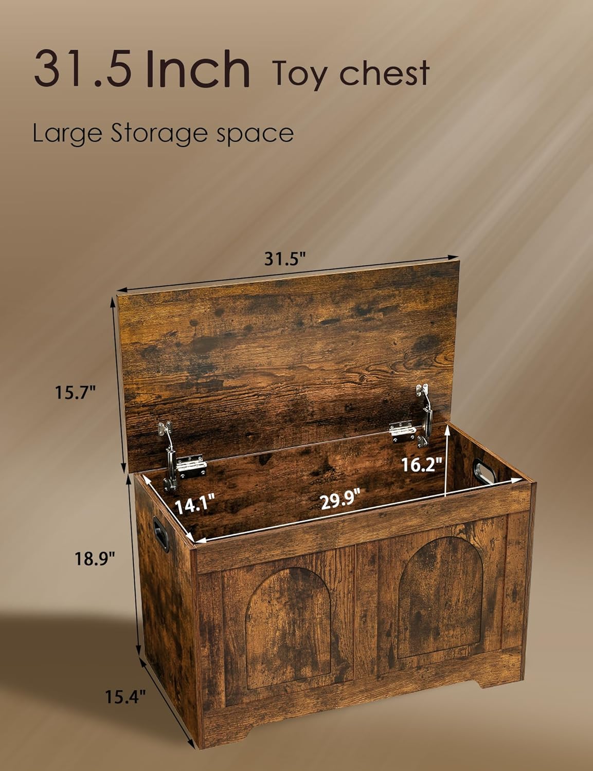 DINZI LVJ Storage Chest, 31.5”Wooden Storage Box with 2 Safety Hinges, Entryway Shoe Bench with Flip-Top, Sturdy Trunk for Living Room, Bedroom, Easy Assembly, Rustic Brown