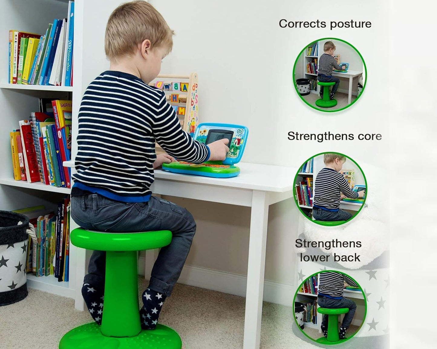ActiveChairs Kids Wobble Stool, Flexible Elementary Classroom Seating, Improves Focus, Posture and Helps ADHD/ADD, Sensory Chair, Active Fidget Chairs, Pre-Teen 17.75" Chair, Ages 7-12, Green