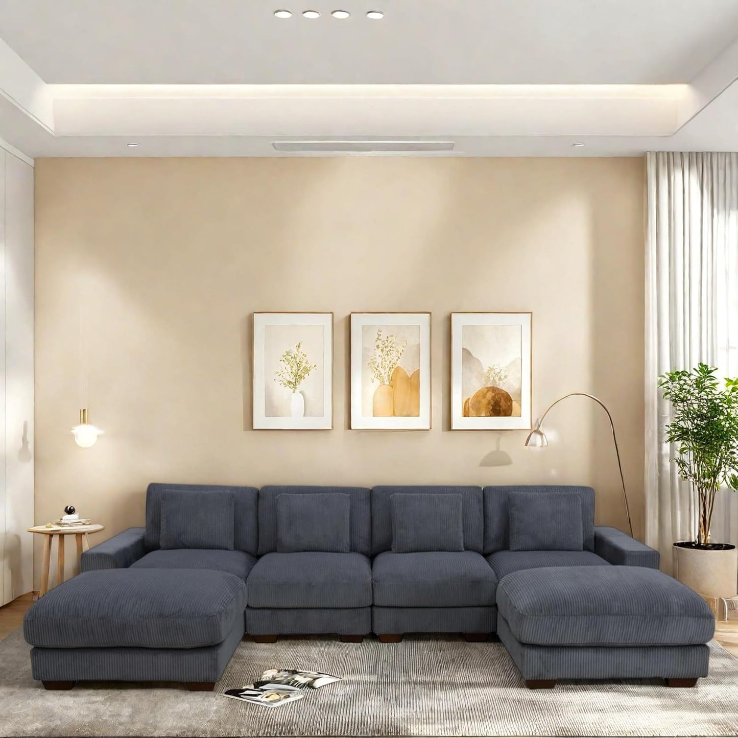 Sectional Couches for Living Room, Stylish Sectional Loveseat Sofa with Double Ottoman & Deep Seats, Living Room Furniture Home Sofa for Adults, Dove Gray