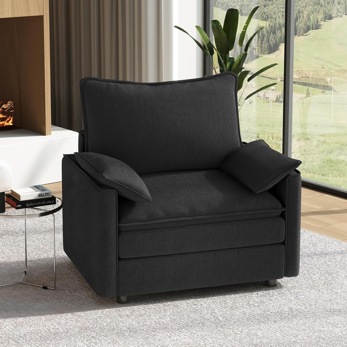 Vesgantti 40" Single Seat Sofa, Comfy Cloud Couch Deep Seat Upholstered Couch Chenille Modern Sofa with Armrest Pillow, Easy Assembly for Living Room, Bedroom and Apartment, Black