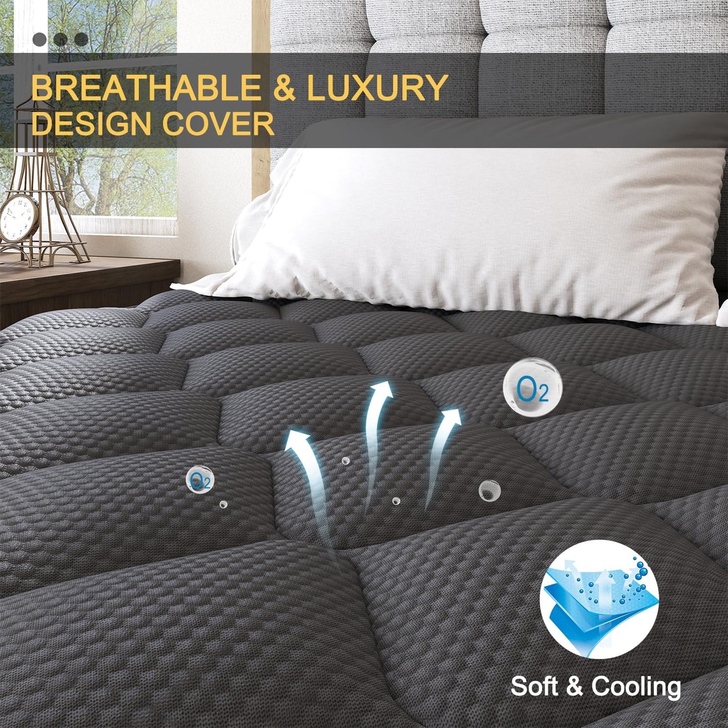 Queen Mattress, 12 Inch Hybrid Mattresses Black, Euro Top Medium Firm for Back & Lumbar Support, 100 Night Trial, Individual Pocket Spring for Motion Isolation & Pressure Relief