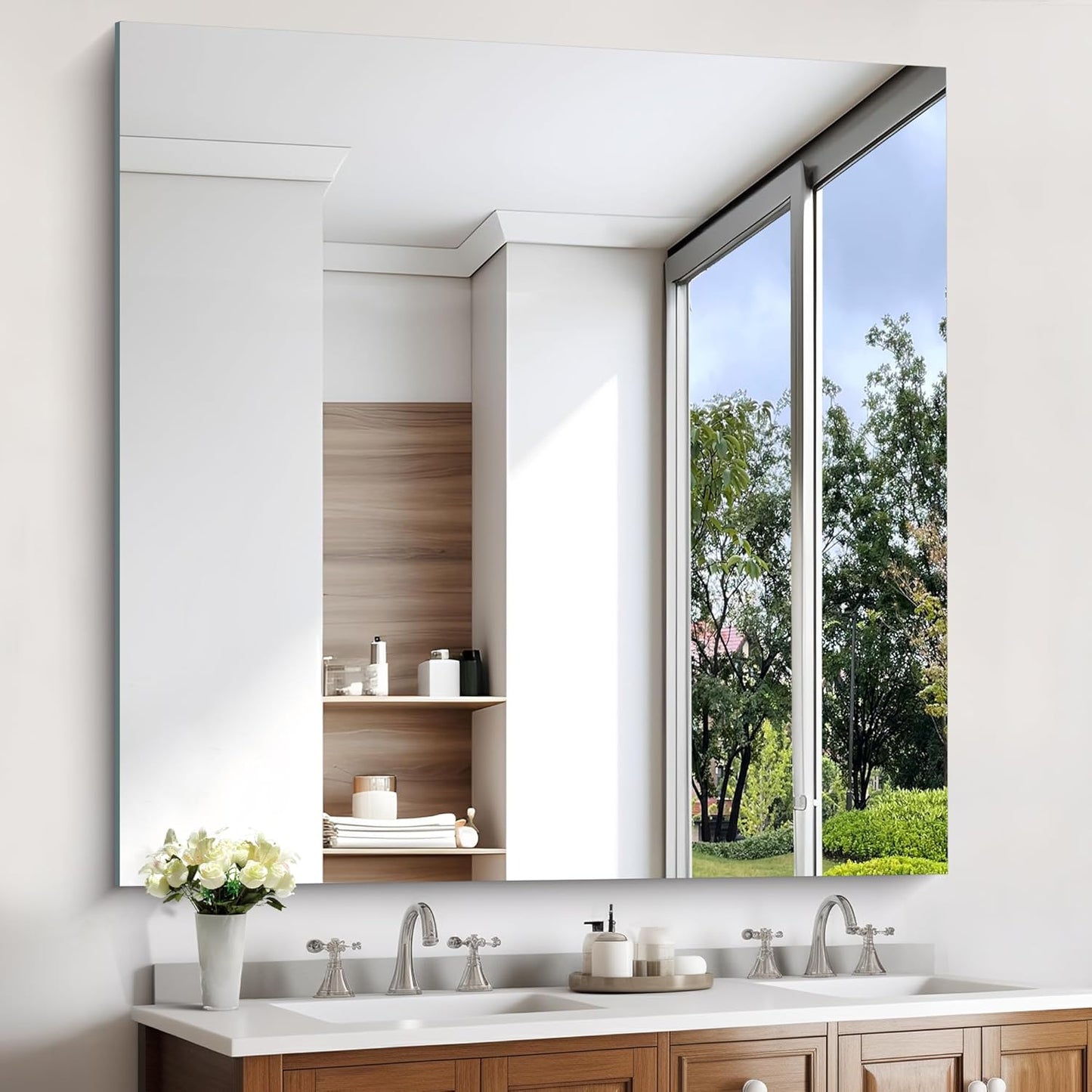 KOCUUY Large Frameless Mirror,48x48 Inch Square Bathroom Vanity Mirror for Over Sink, Upgraded Shatterproof Unframed Design for Bedroom, Living Room, Entryway