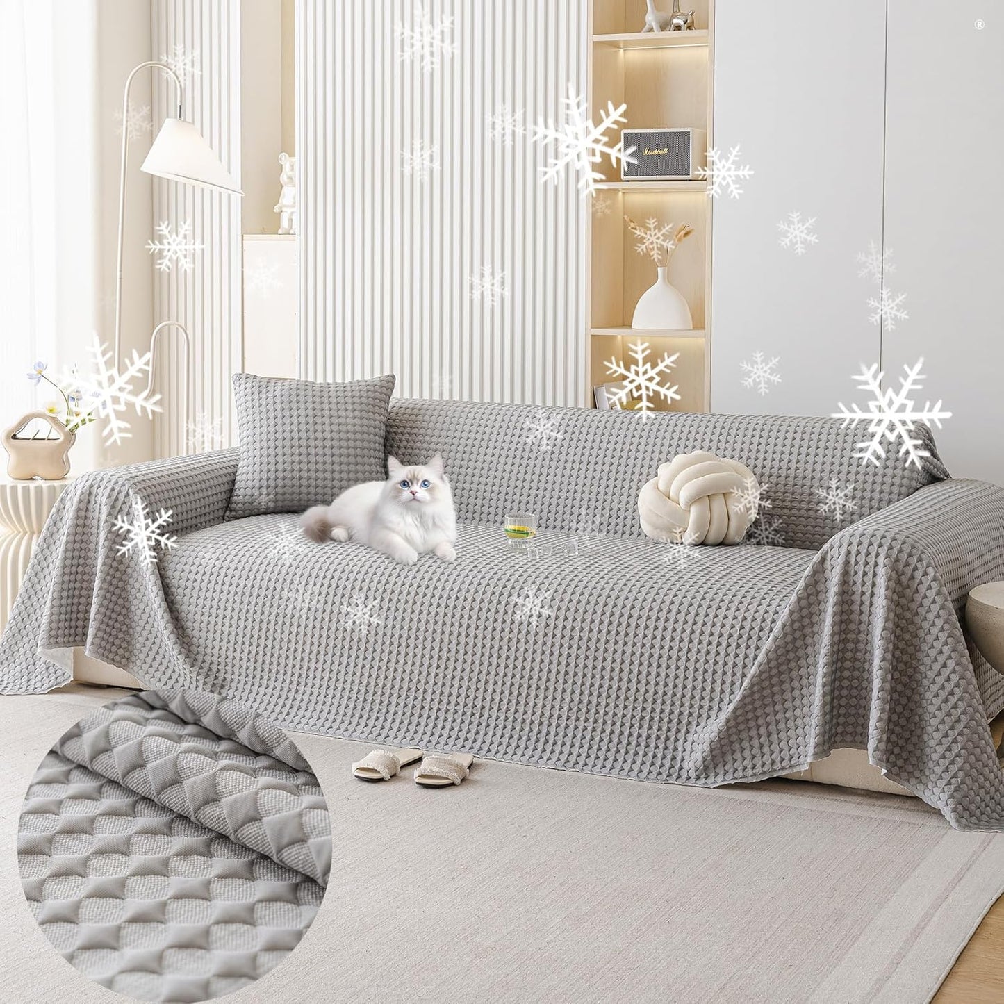 HANDONTIME Cooling Dog Couch Cover Ice Silk Washable & Breathable Pet Sofa Protector, Durable Couch Covers for Sofa Pet Friendly Soft Dog Cooling Bed Cover Sofa Protector Covers (Grey, 71"x118")