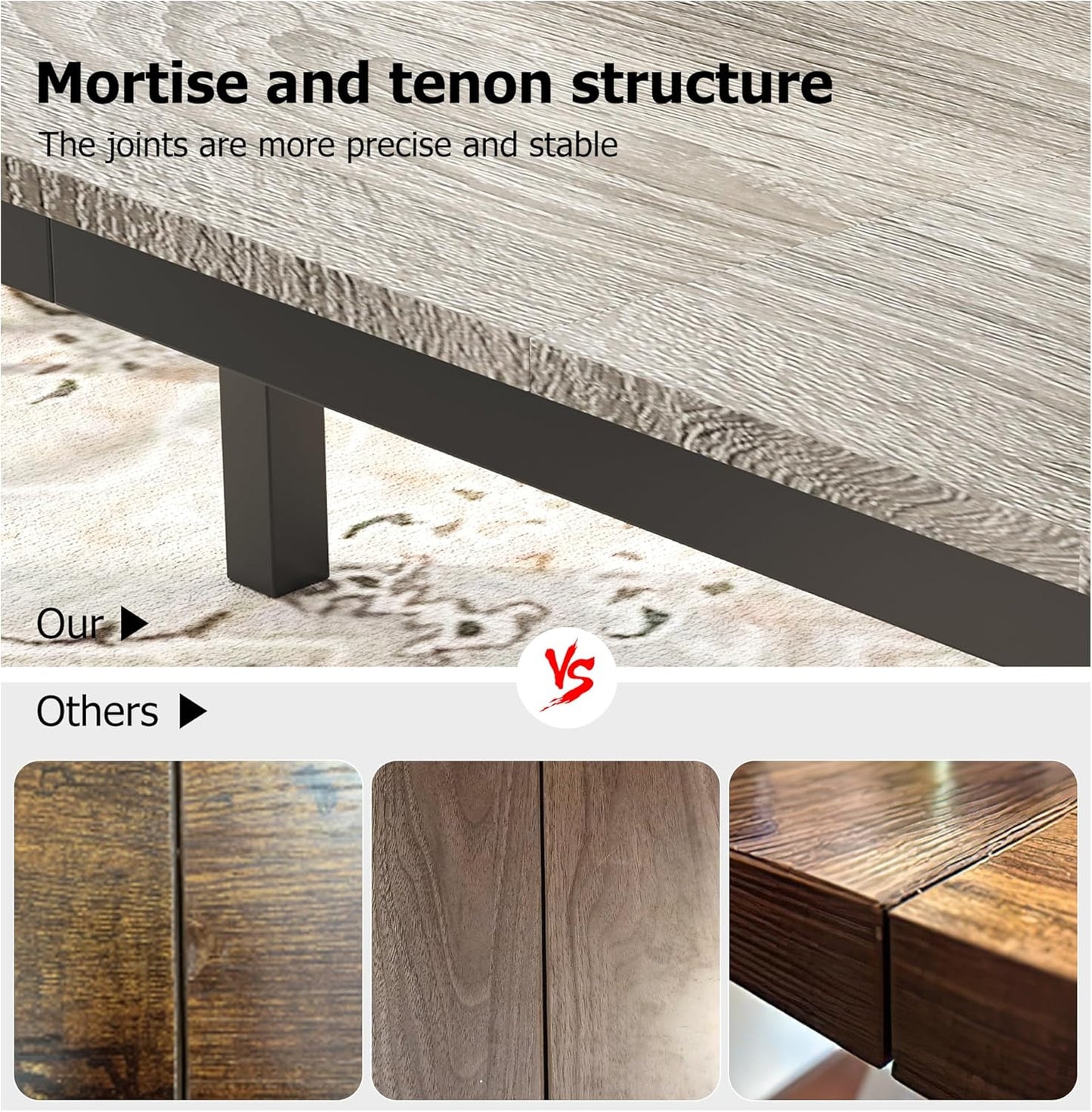 GarveeHome 70.8in Industrial Dining Table for 6, Wooden Long Dinner Table with Mortise Tenon Design, Kitchen Table with Sturdy Metal Legs, for Dining Room Home Office Living Room, Grey