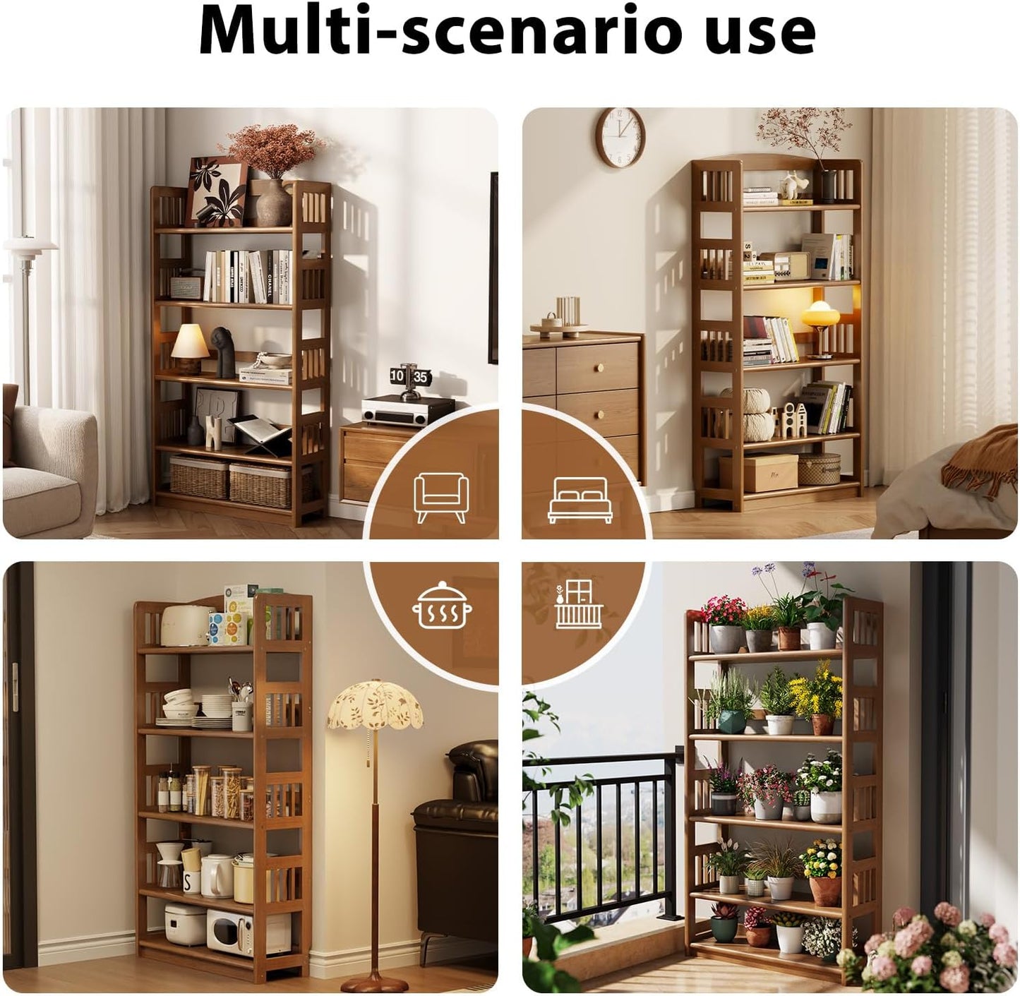 5-Tier Solid Wood Open Bookcase,Modern Display Bookshelf,Farmhouse Wide Etagere Bookcase, Freestanding Storage Cabinet for Study Room Office Living Room Flower Rack