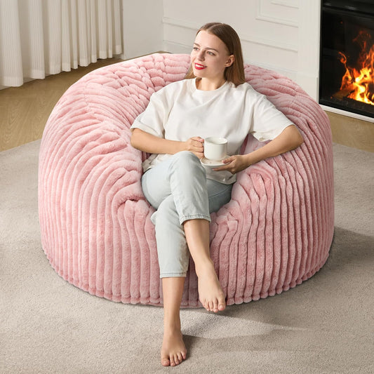 4ft Bean Bag Chairs for Adults Large Beanbag Chair with Stripe Plush Cover Big Bean Bag Chair for Living Room Bedroom Dorm Office