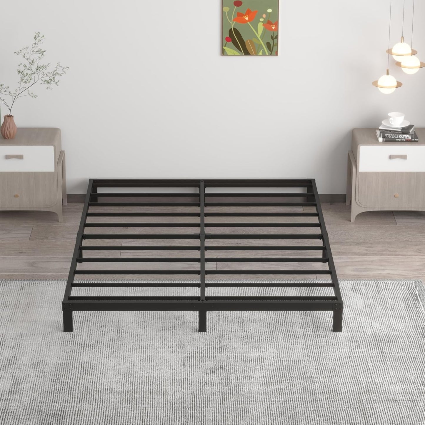 7 Inch California King Bed Frame No Box Spring Need, Low Profile Metal Platform Cal King Size Bed Frame, Heavy Duty Support Bedframes California King, Easy Assembly