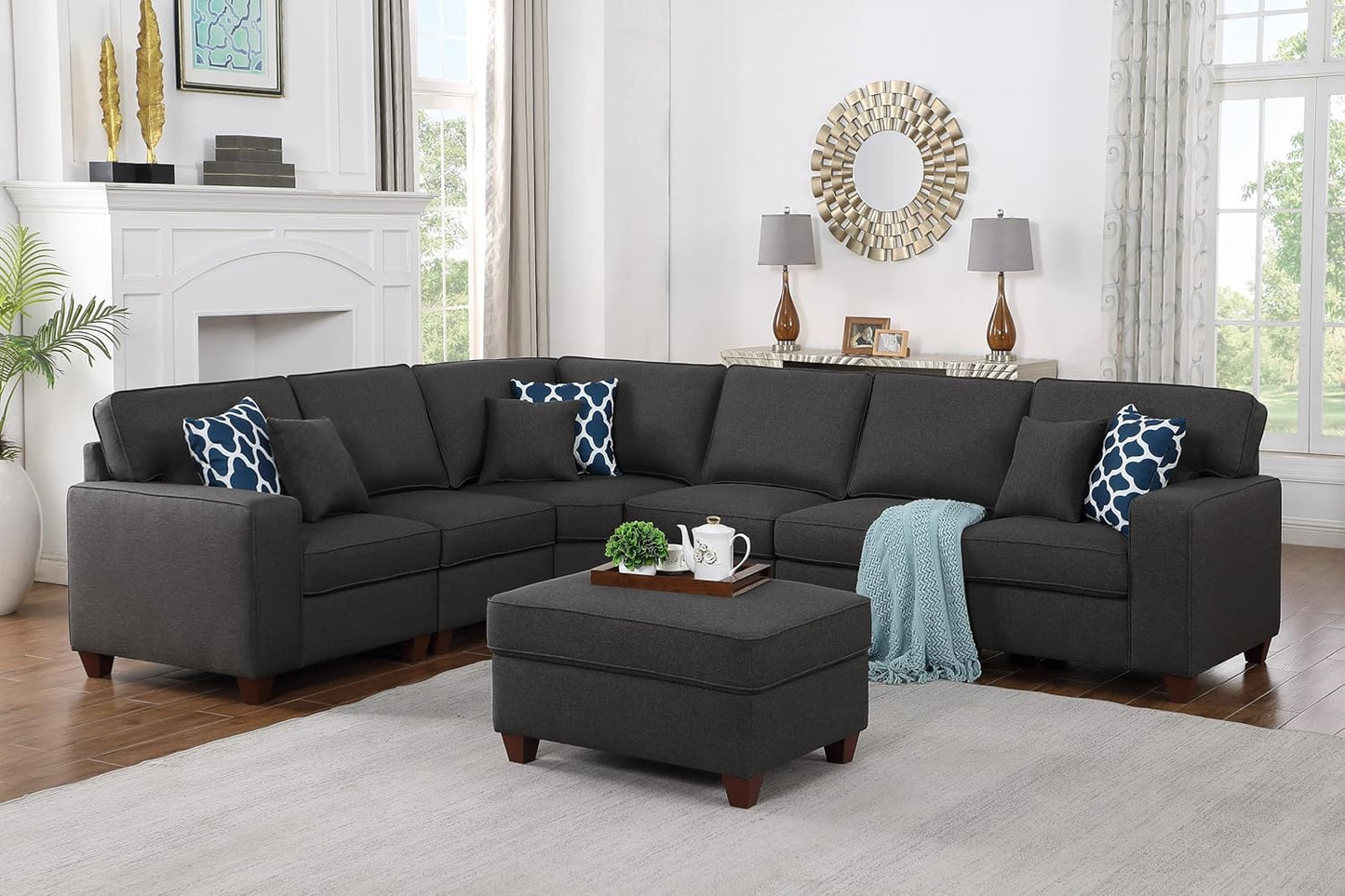 Devion Furniture Garisa Sectional Modular Sofa with Ottoman for Living Room, Apartment, Bedroom, Office, Dorm