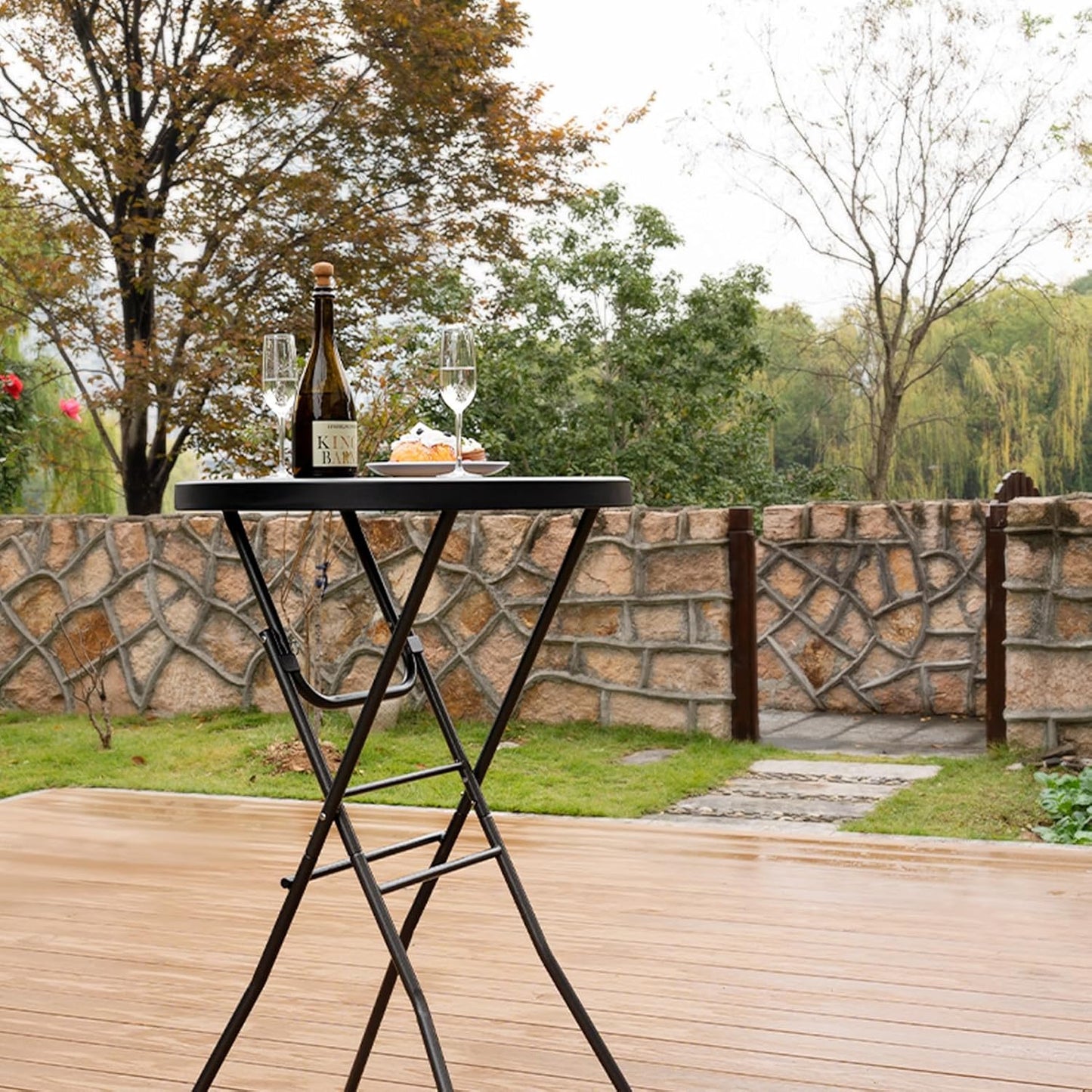 Cocktail Table 28in High Top Round Folding Indoor Outdoor, Plastic Bar Height Foldable Bistro Tall Table for Party, Patio, Dining Room, Kitchen, Events, Removable Locking Legs, Black