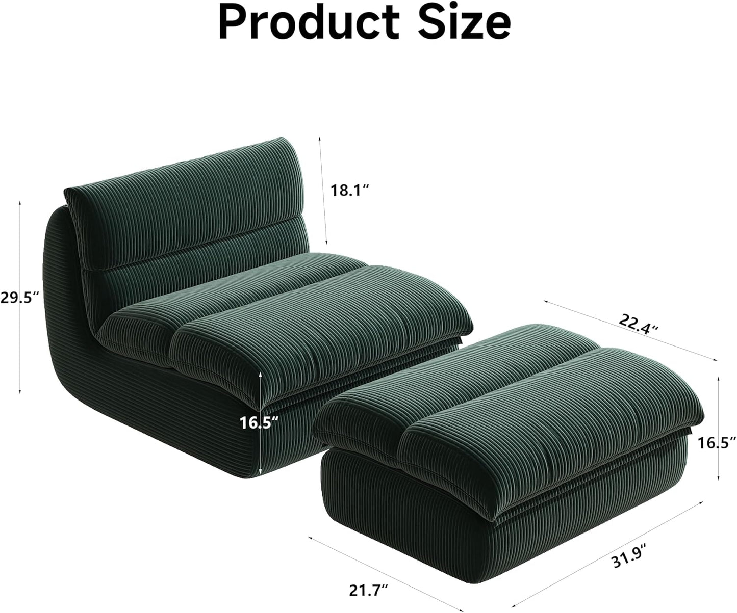 Bean Bag Chair with Ottoman, Cozy Comfy Reading Nook Chairs, Ultra Soft Corduroy Fabric Bean Bag Chairs for Adults, Reading Chair with Ottoman for Living Room, Bedroom Apartment (Green)