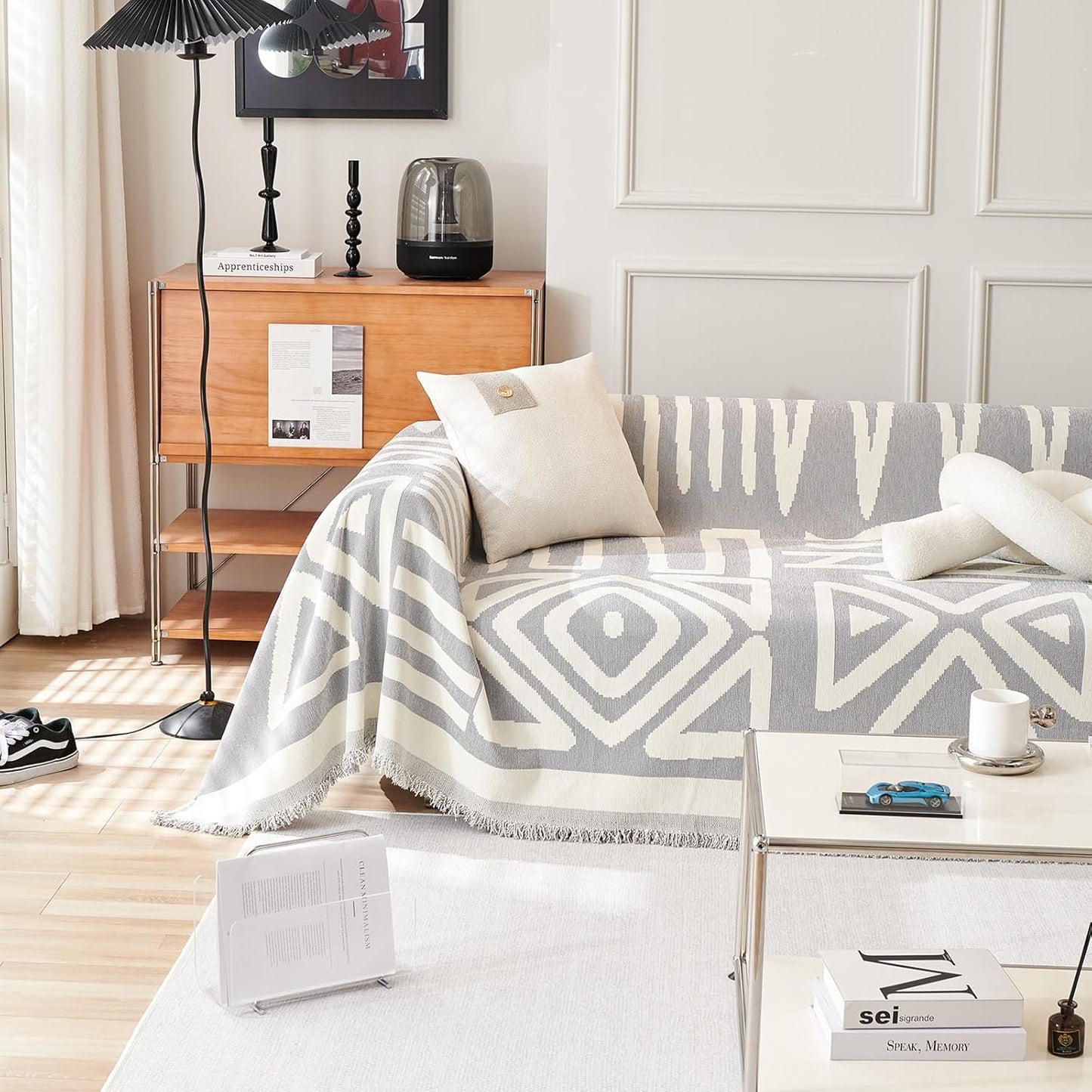 HANDONTIME Grey Sofa Cushion Covers Boho Couch Sofa Covers Dog Couch Cover for Sofa Chenille Couch Sofa Slipcover for Pets Sofa Cover Thick Washable Sectional Slip Covers for Sofas/Couches, 91" X118"