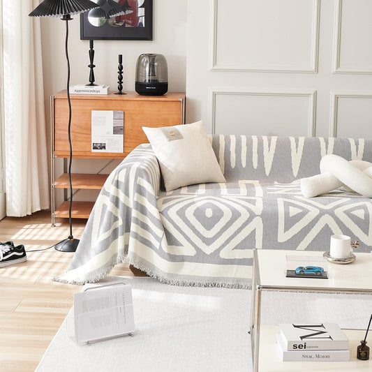 HANDONTIME Grey Sofa Cushion Covers Boho Couch Sofa Covers Dog Couch Cover for Sofa Chenille Couch Sofa Slipcover for Pets Sofa Cover Thick Washable Sectional Slip Covers for Sofas/Couches, 91" X134"