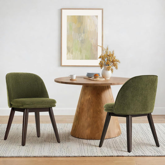 Wooden Dining Chairs Set of 2, Fabric Upholstered Modern Dining Room Chairs with Double-Layer Thick Seat Cushion & Ergonomic Backrest for Restaurant, Kitchen and Café, Green