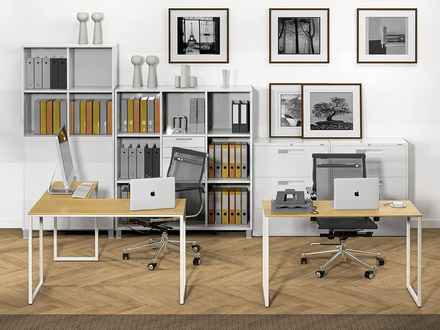 SHW Mission 48 x 48 Inches L-Shape Home Office Computer Desk, Oak