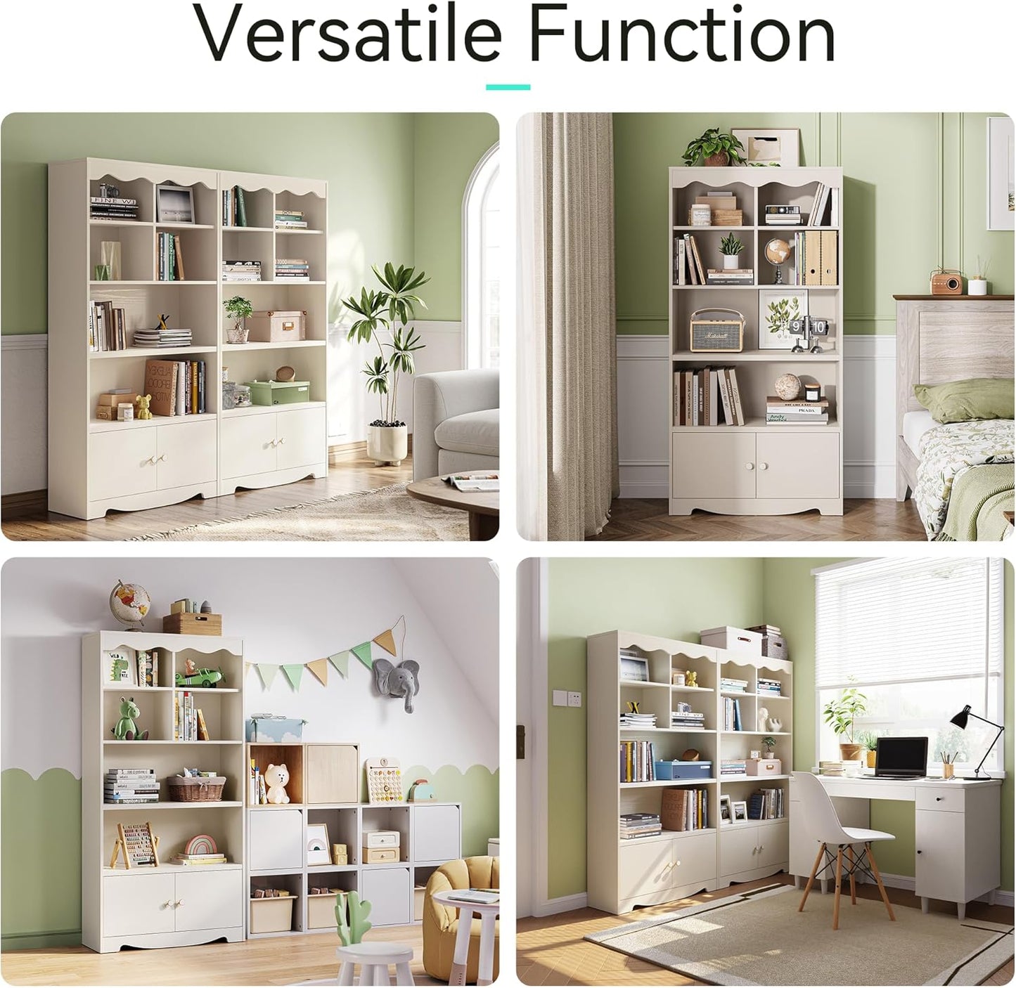 LINSY HOME 5 Shelf Bookcase Wooden, 63" Tall Bookshelf with Doors, Open Floor Standing Cube Shelf Bookcase Libreros, Beige Modern Book Shelf for Bedroom, Living Room, Home Office, White Oak