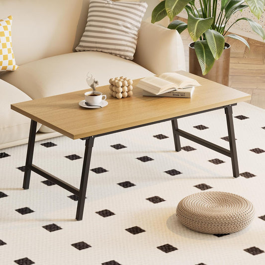 Folding Coffee Table, Portable Floor Table Desk for Sitting on The Floor, No Assembly Low Coffee Table for Living Room, Home, Caravan and Camping Use, Natural Wood, 39.4Lx19.7Wx15.8H