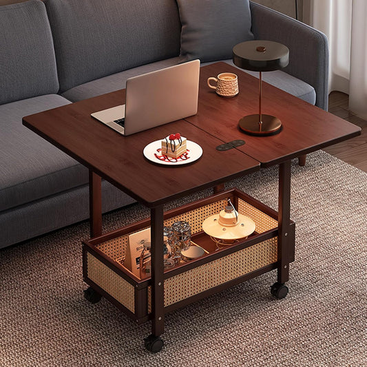 C-Shaped End Table, Sofa Side Table with Rotating Wheels, Rolling End Table with Storage, Small Couch Side Table for Bedroom, Swivel Tray Table for Living Room, Office (Square)