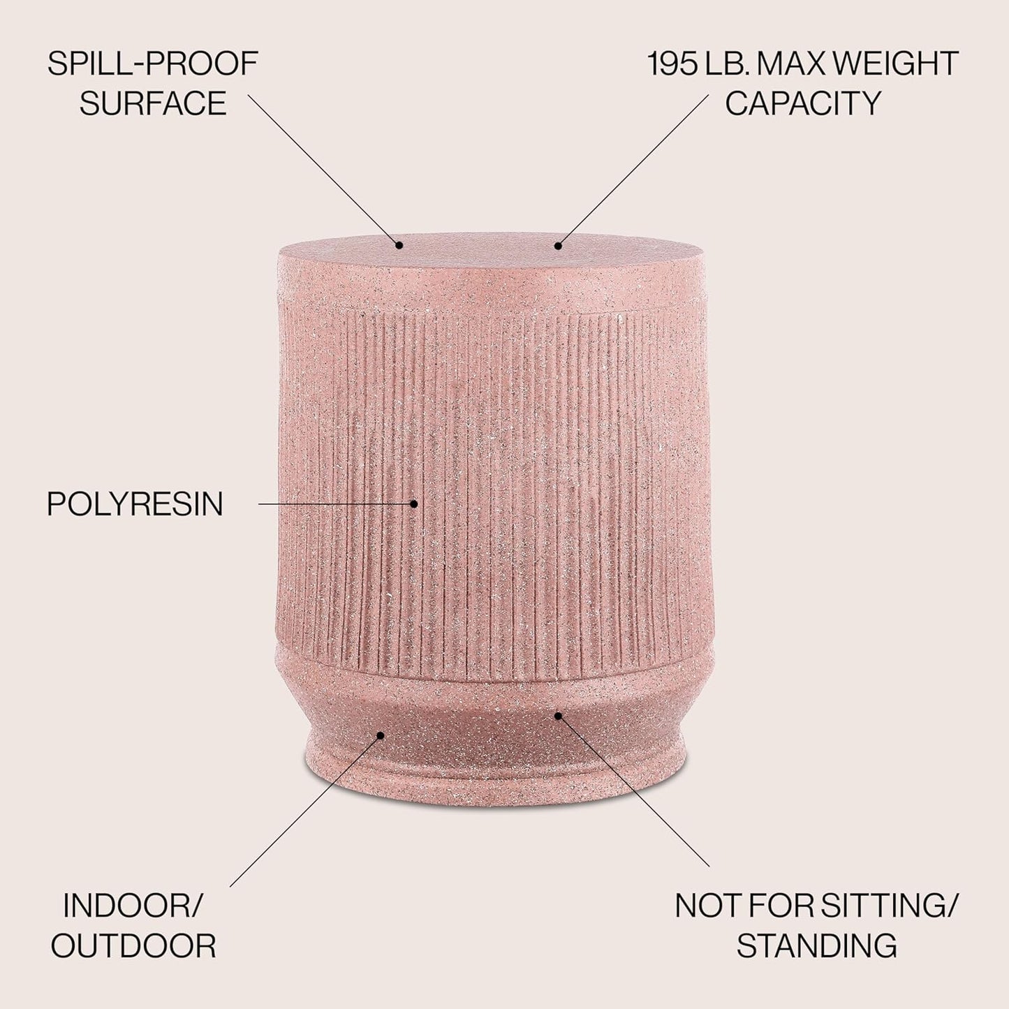 JONATHAN Y TBL1103B Kline 17.5" Mid-Century Modern Brutalist Indoor/Outdoor Accent Table Art Deco, Minimalist, Contemporary, Patio, Garden, Bathroom, Living Room, Pink Terrazzo Finish