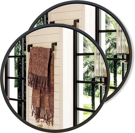 Growsun 28'' Black Round Mirror for Bathroom, Circle Bathroom Mirror for Wall, Entryway Living Room with Metal Frame for Home Decor, 2 Pack