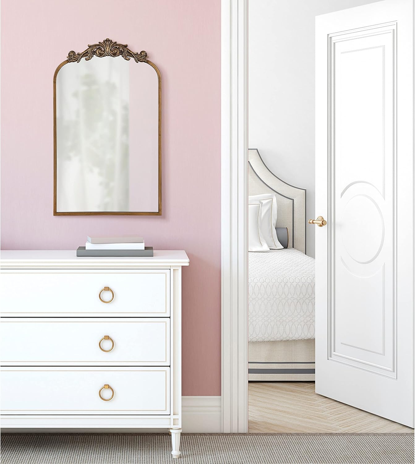 Kate and Laurel Arendahl Ornate Traditional Arch Mirror; 36 x 29; Gold; Decorative Baroque Style Arched Vintage Gold Mirror with Wide Frame and Ornamental Crown