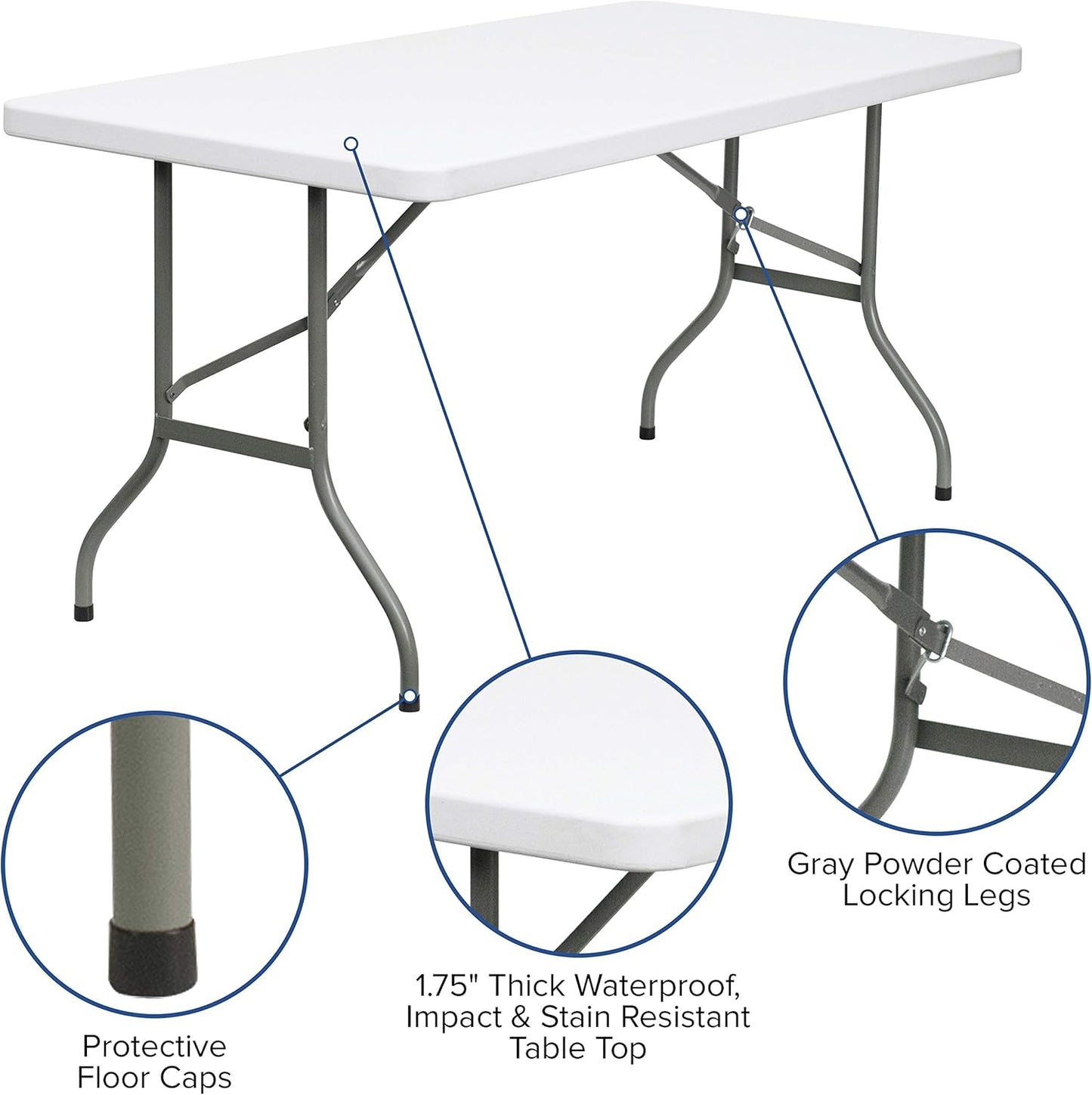 Flash Furniture Elon 5' Rectangular All-Occasion Plastic Folding Event Table, Foldable Portable Banquet Table for Indoor/Outdoor Events, White