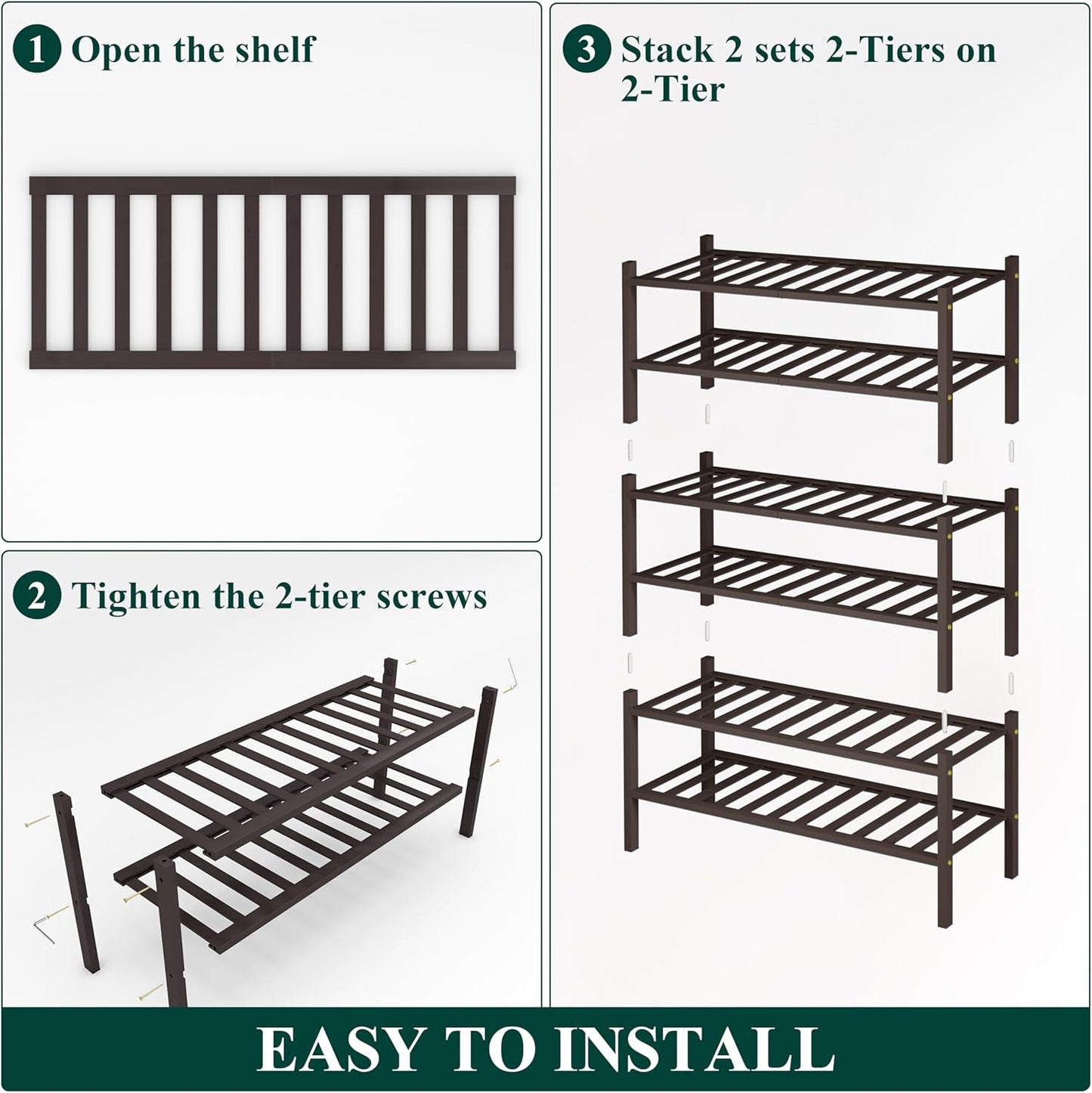 Smiry Shoe Rack, 6 Tier Bamboo Shoe Organizer, Stackable Free Standing Wooden Shoe Storage Shelf for Closet, Entryway, Front Door Entrance, Brown