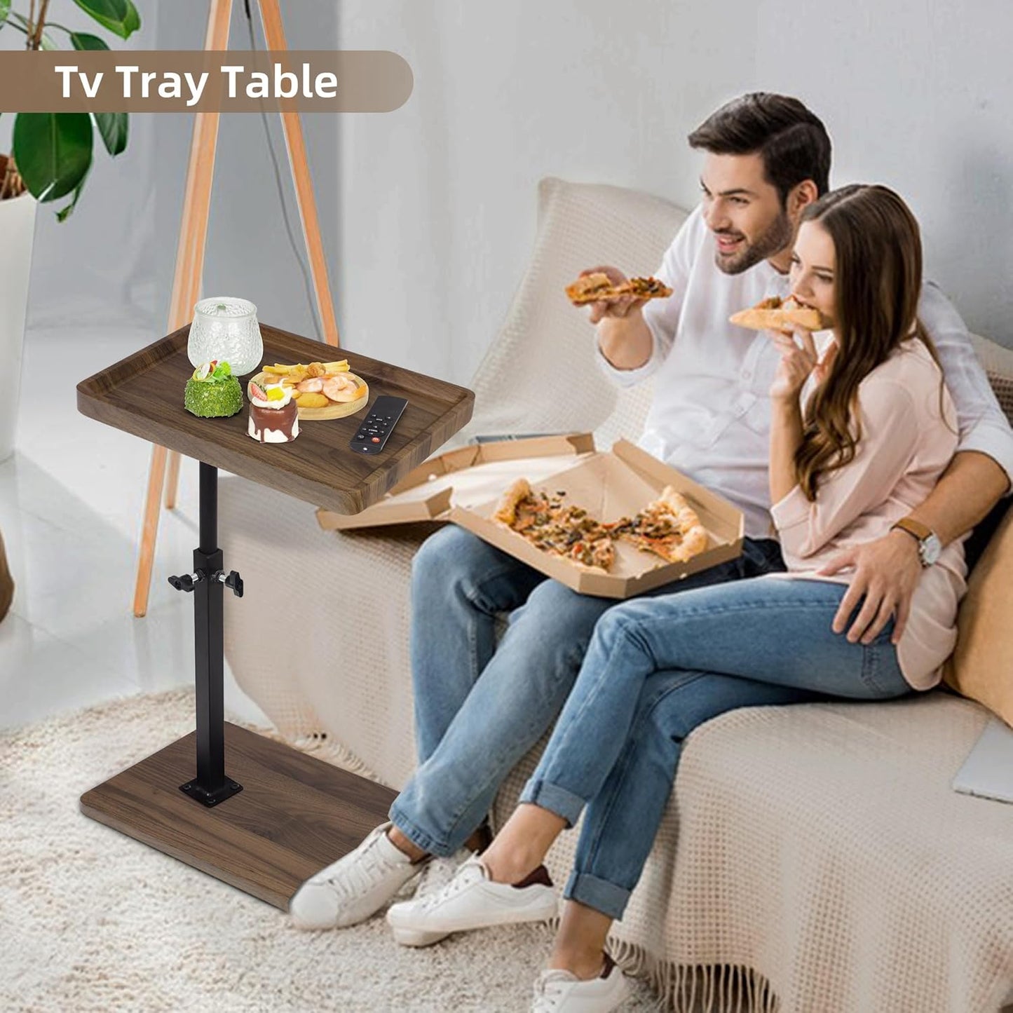 Aoligrace Adjustable Height Side Table with 360° Swivel Top, Wooden C Shaped End Table for Couch Sofa Bed, Small TV Tray for Small Spaces Living Room Bedroom