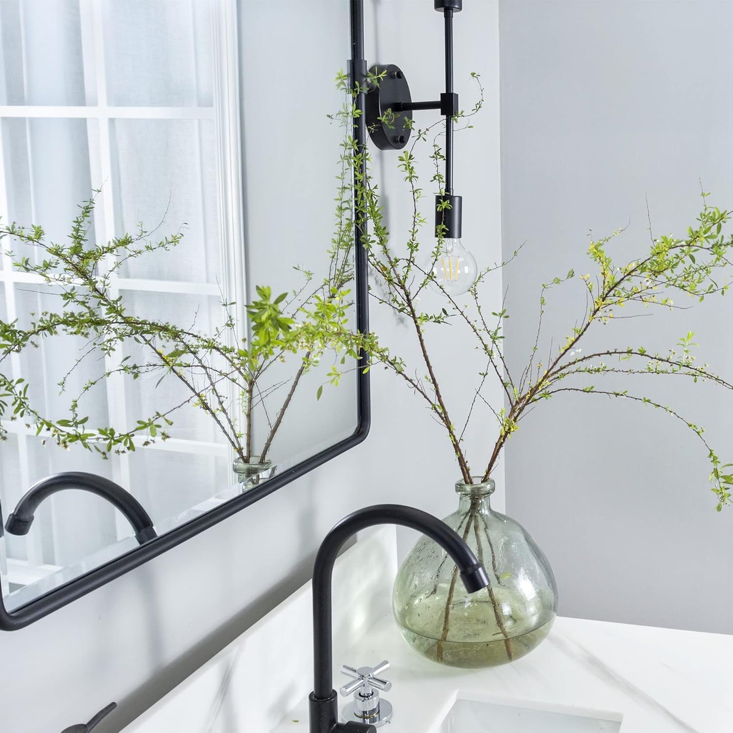 TEHOME 20x33'' Horizontal Farmhouse Black Metal Framed Rounded Pivot Rectangle Bathroom Mirror Tilting Beveled Vanity Mirrors for Wall