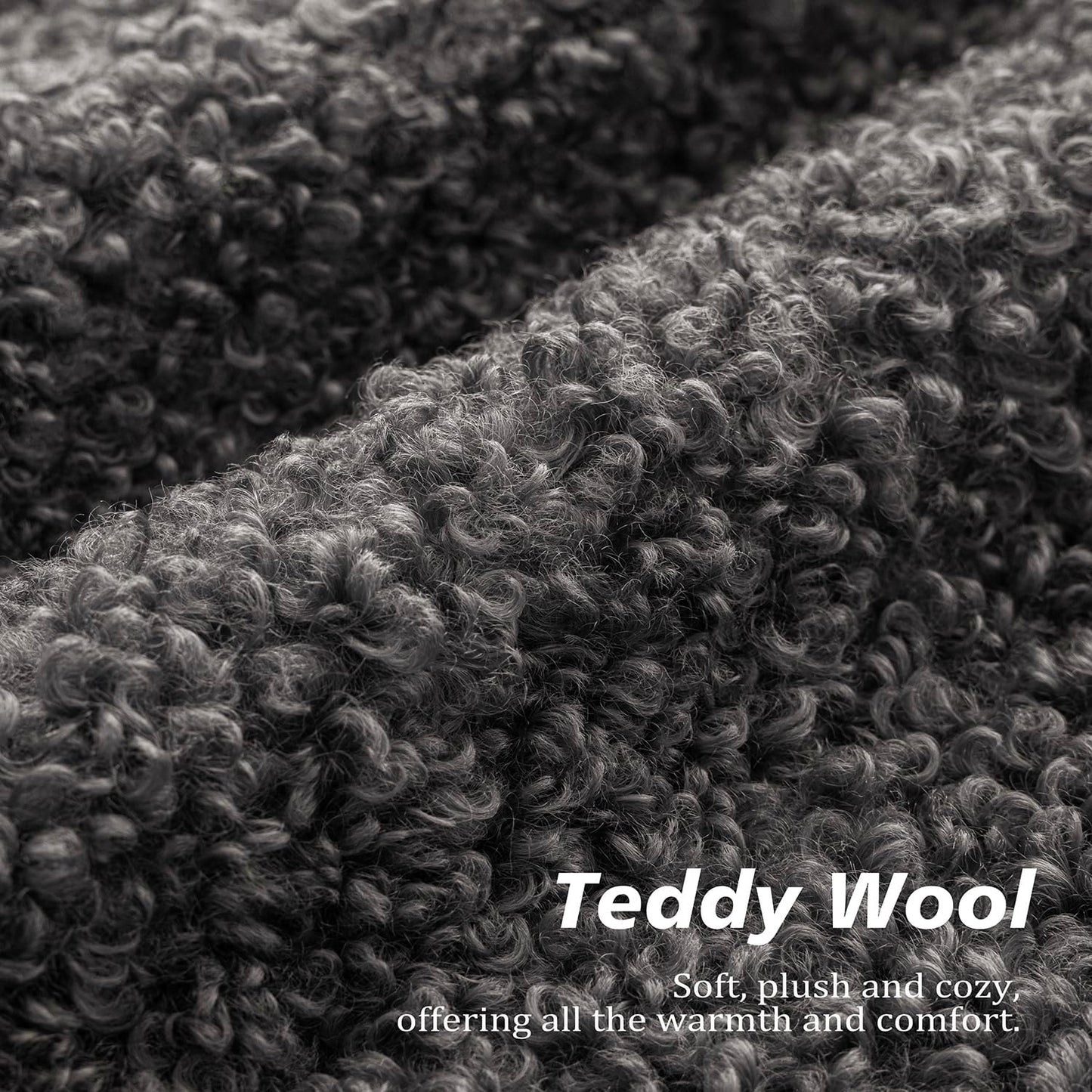 Foindtower Set of 2 Curly Teddy Wool Pillow Covers Decorative Boucle Textured Lumbar Throw Pillow Faux Fur Sherpa Pillowcases Sheepskin Fuzzy Cushion Case for Sofa Bedroom Car 12"x20" Dark Gray