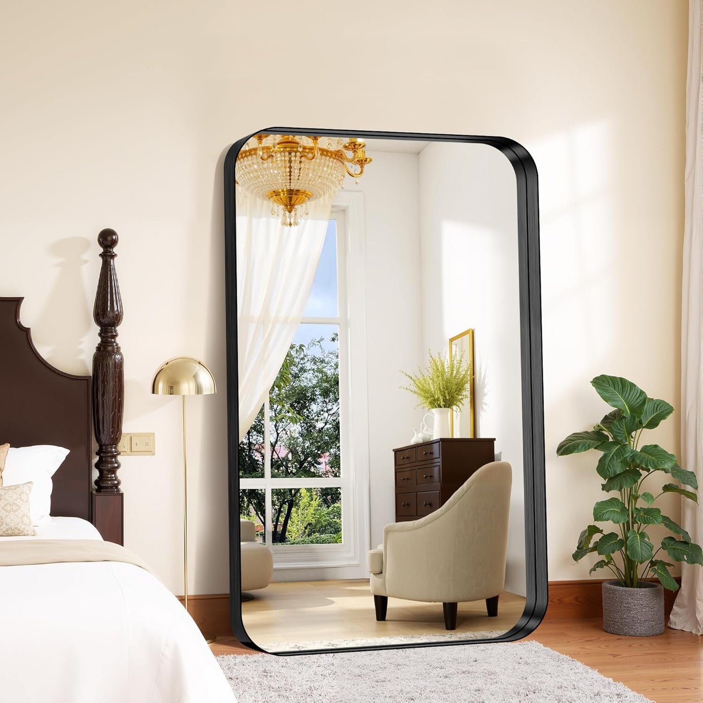 FORBATH 60x36 Inch Large Bathroom Mirror for Double Sinks, Brushed Black Deep Frame Wall Mirror with Rounded Corners, Anti-Rust Tempered Glass for Modern Farmhouse Vanity (Horizontal/Vertical)