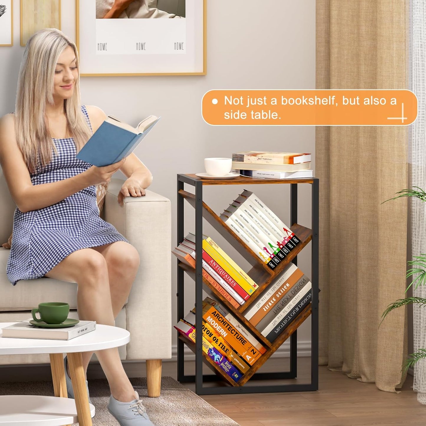 Small Bookcase - 5 Tier Tree Bookshelf with EVA Pads, Book Shelf for Small Spaces Bookshelves Wooden Book Storage Organizer Shelves for Hardcover Books Bedroom Living Room