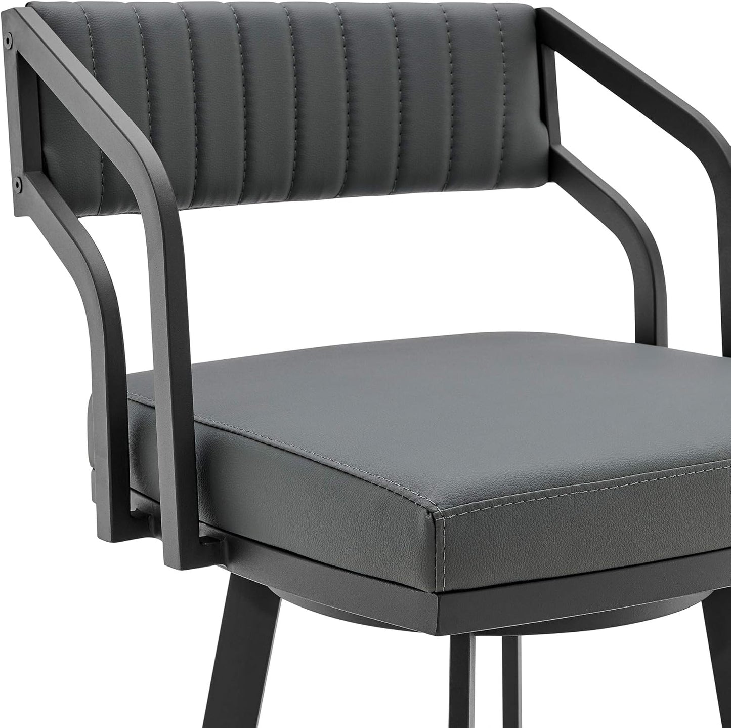 Armen Living Capri Modern 26" Seat Height Gray Faux Leather and Black Stainless Steel Metal Swivel Bar Stool for Kitchen Island Counter