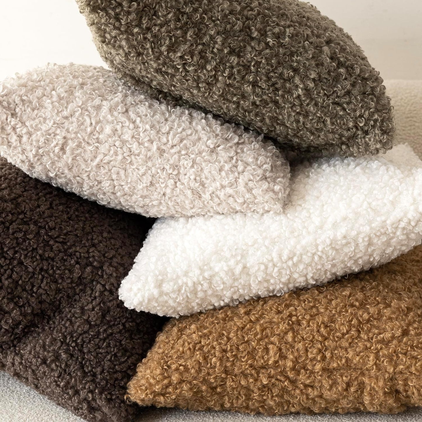 Foindtower Set of 2 Curly Teddy Wool Pillow Covers Decorative Boucle Textured Lumbar Throw Pillow Faux Fur Pillowcases Sheepskin Cushion Case for Sofa Bedroom Car 12"x20" Bronze