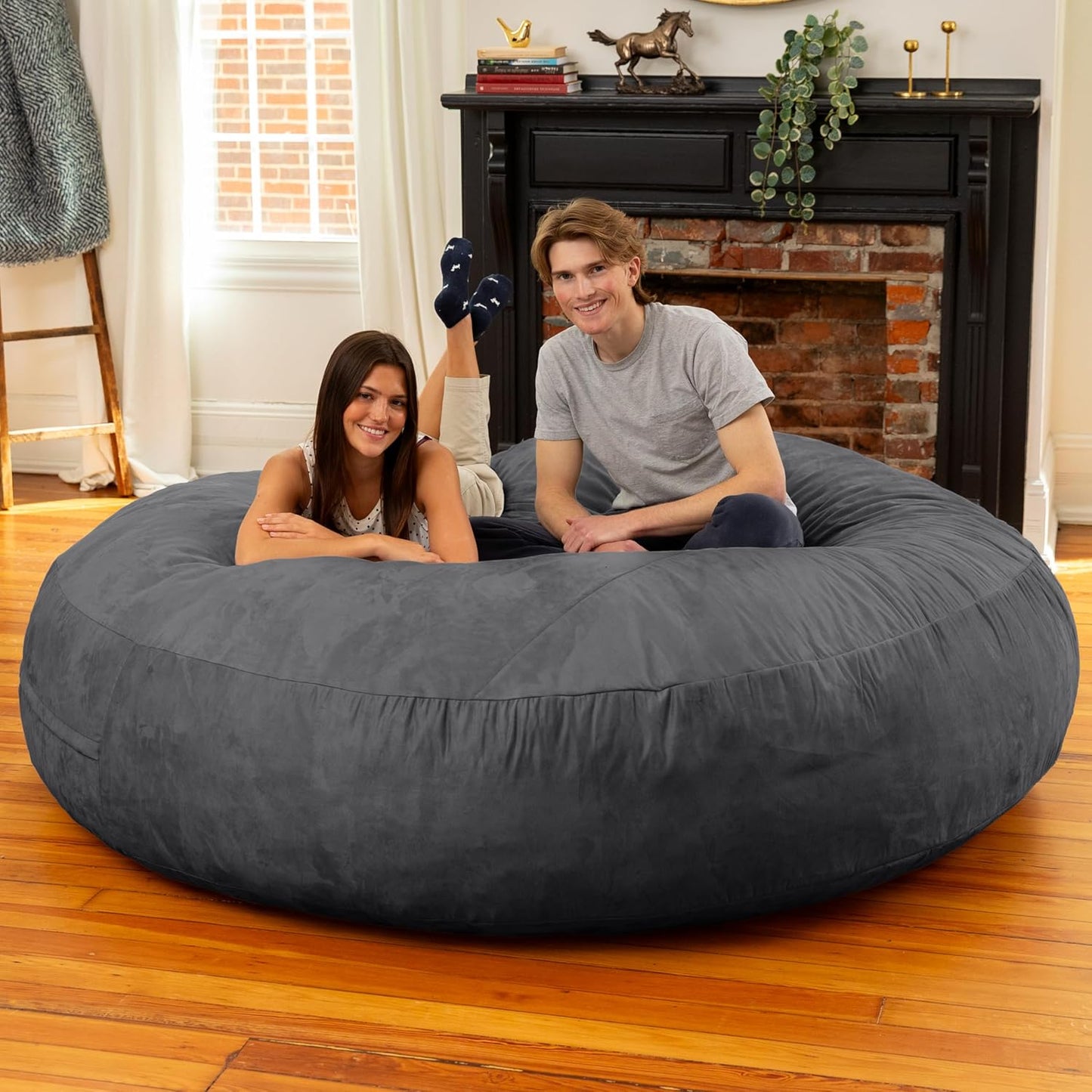 Jaxx 6 Foot Cocoon - 2-in-1 Convertible Bean Bag Bed & Large Bean Bag Chair for Adults, Black