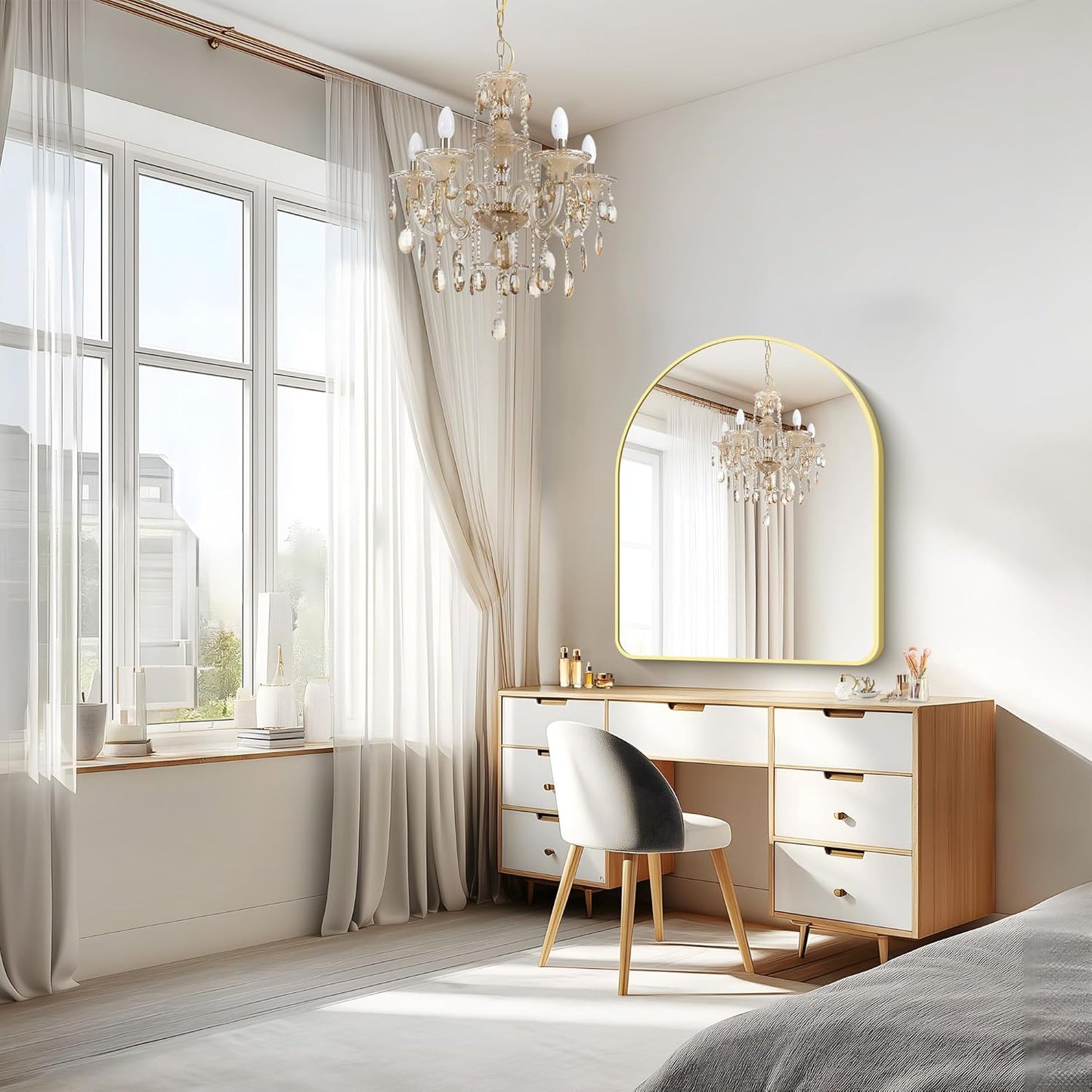 FORBATH Arched Bathroom Mirror 30x36 Inch, Arch Wall Mirror with Gold Aluminum Frame, Arched Mirror for Dresser, Fireplace,Entryway,Home Decor,Hanging or Leaning Against Wall