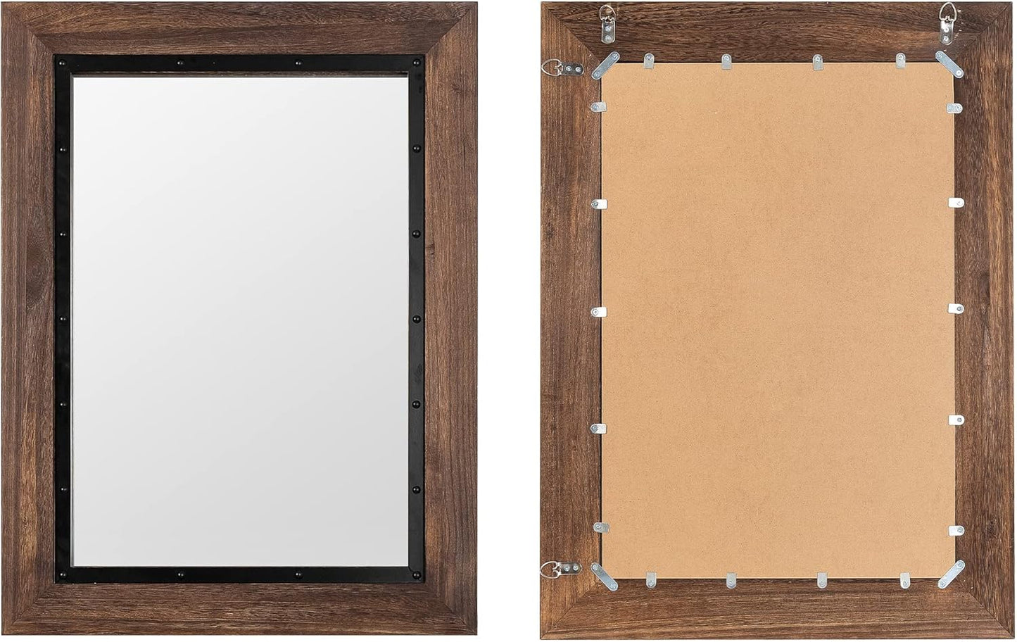 YOSHOOT Rustic Wooden Framed Wall Mirror, 40"x26", Natural Wood and Iron Bathroom Vanity Mirror for Farmhouse Decor, Vertical or Horizontal Hanging