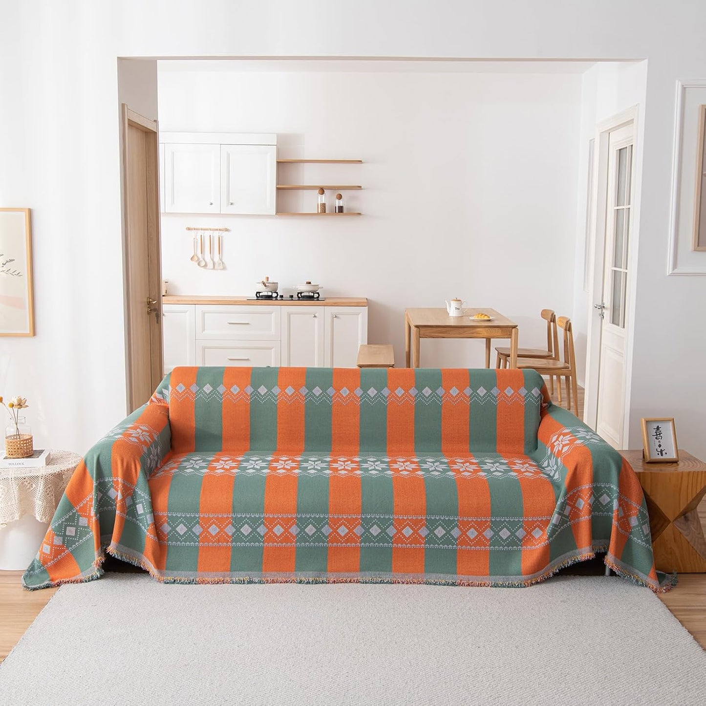 STACYPIK Boho Gray Jacquard Couch Cover, Sofa Cover for Dogs Washable, Non Slip Couch Cover for Sectional, Furniture Protector for 3 Cushion Couch, Multi-use Sofa Slipcover Pet-Friendly-71X150IN