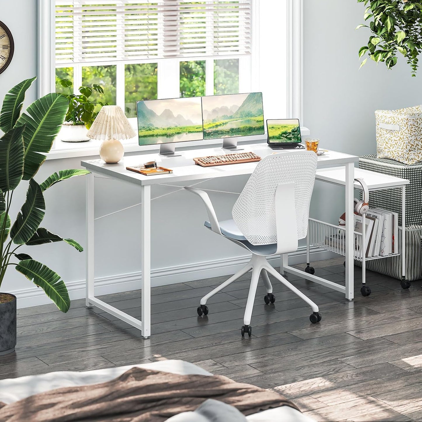 Coleshome 48 Inch Computer Desk, Modern Simple Style Desk for Home Office, Study Student Writing Desk, White