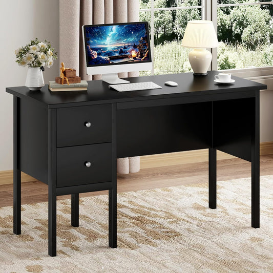 BHG Computer Desk with Drawers,Modern White Home Office Desk with Storage Filing Cabinet, Vanity Desk Makeup Dressing Table for Bedroom,Small Writing Table PC Desks for Study (Black, 43.3")