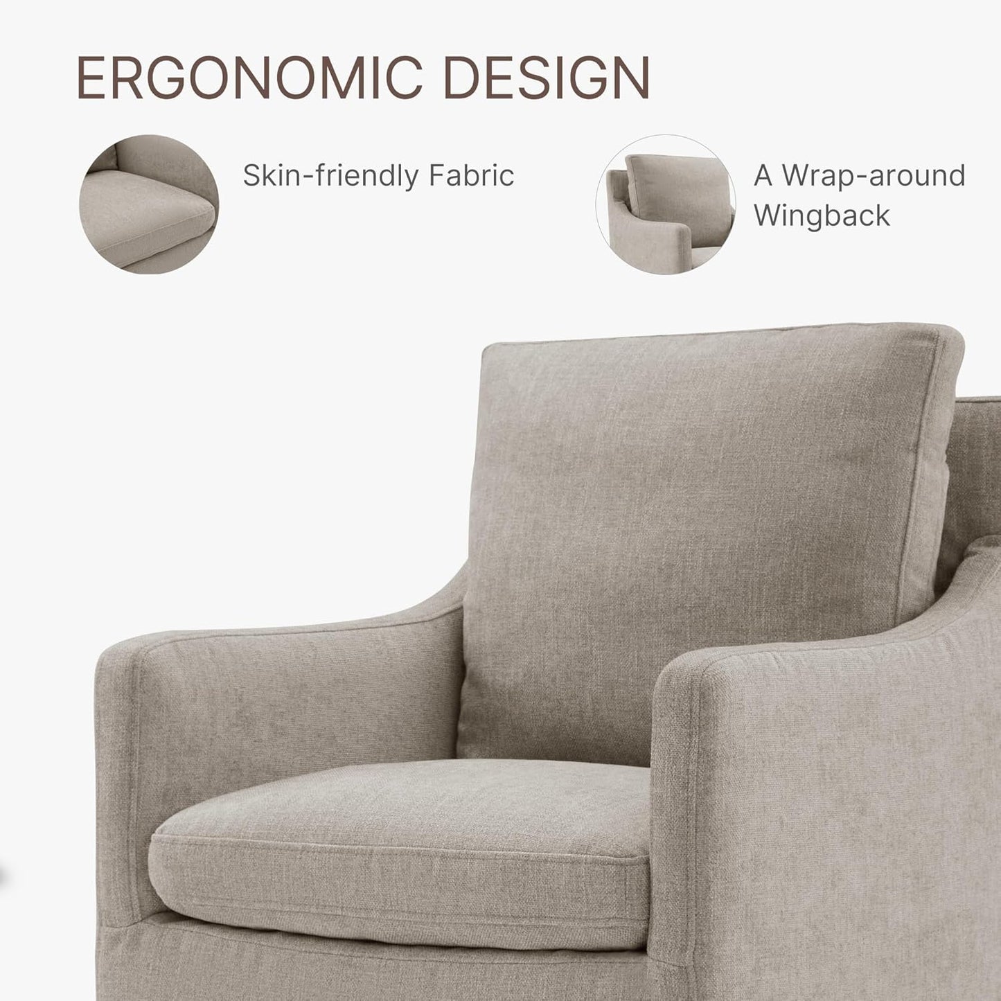 Upholstered Dining Chairs with Casters No Assembly Modern Accent Armchair with Rollers for Diningroom Bedroom Livingroom Reading Room,Sand,2 Boxs