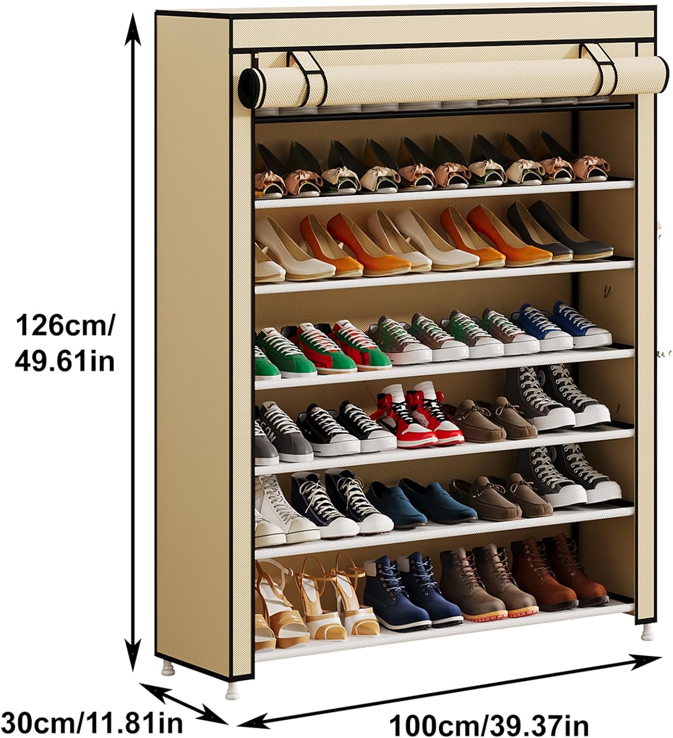 Calmootey 7 Tier Shoe Rack Organizer to Hold 35 Pairs, Portable Shoe Shelf with Nonwoven Fabric Cover for Closet Hallway, Bedroom, Entryway, Beige